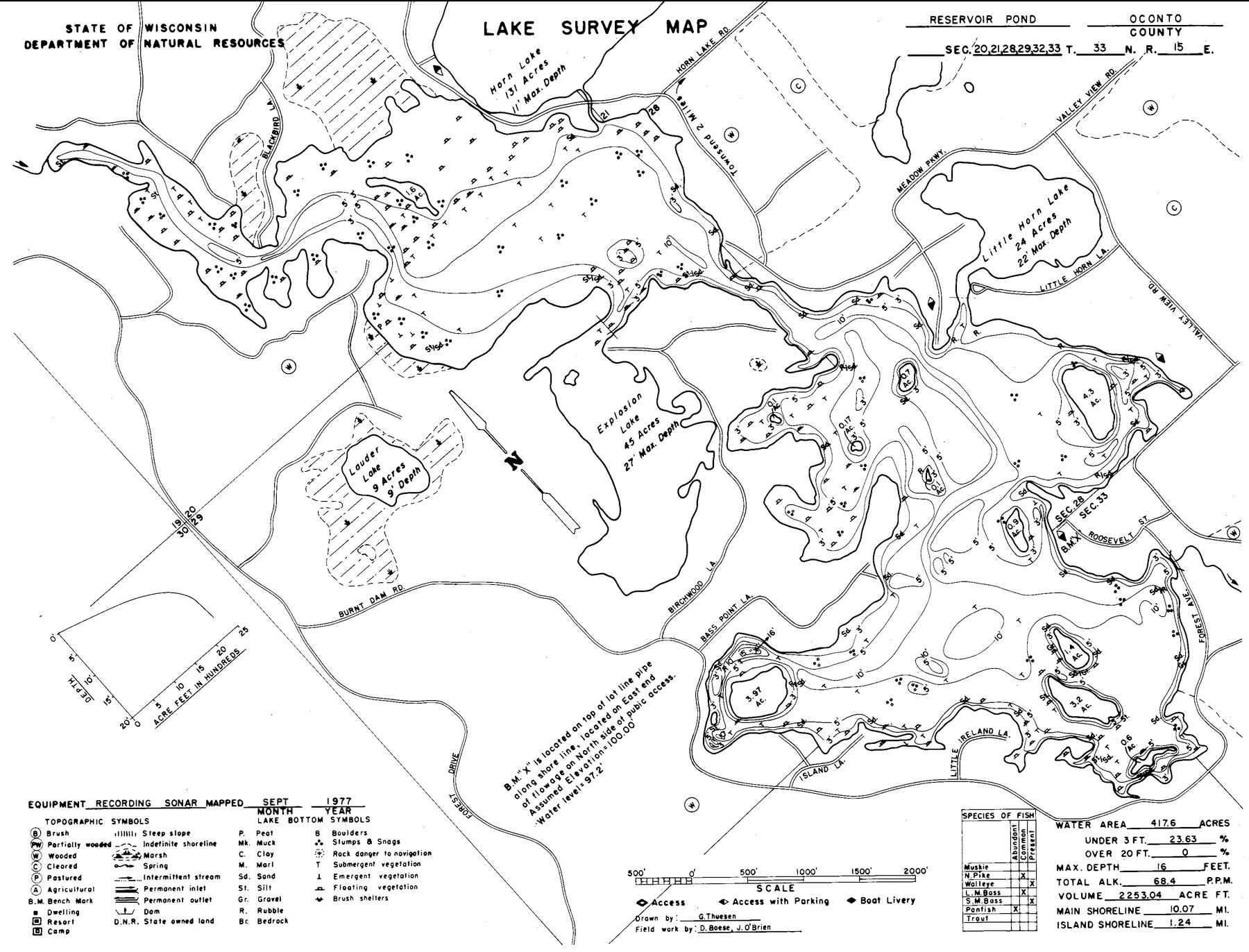 Reservoir Pond historical Wisconsin DNR depth map sheet 1