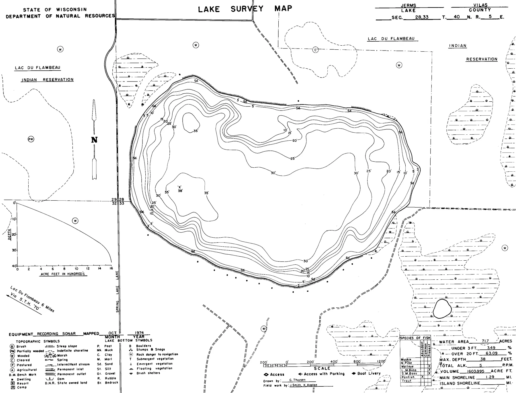 Jerms Lake historical Wisconsin DNR depth map sheet 1