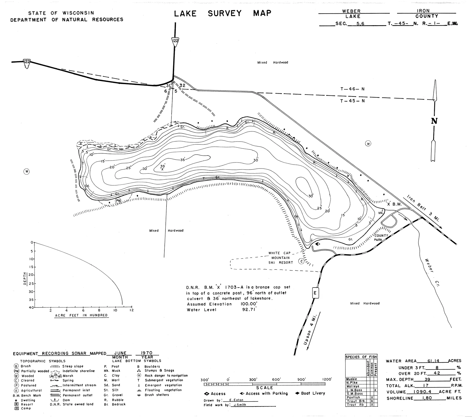 Weber Lake historical Wisconsin DNR depth map sheet 1