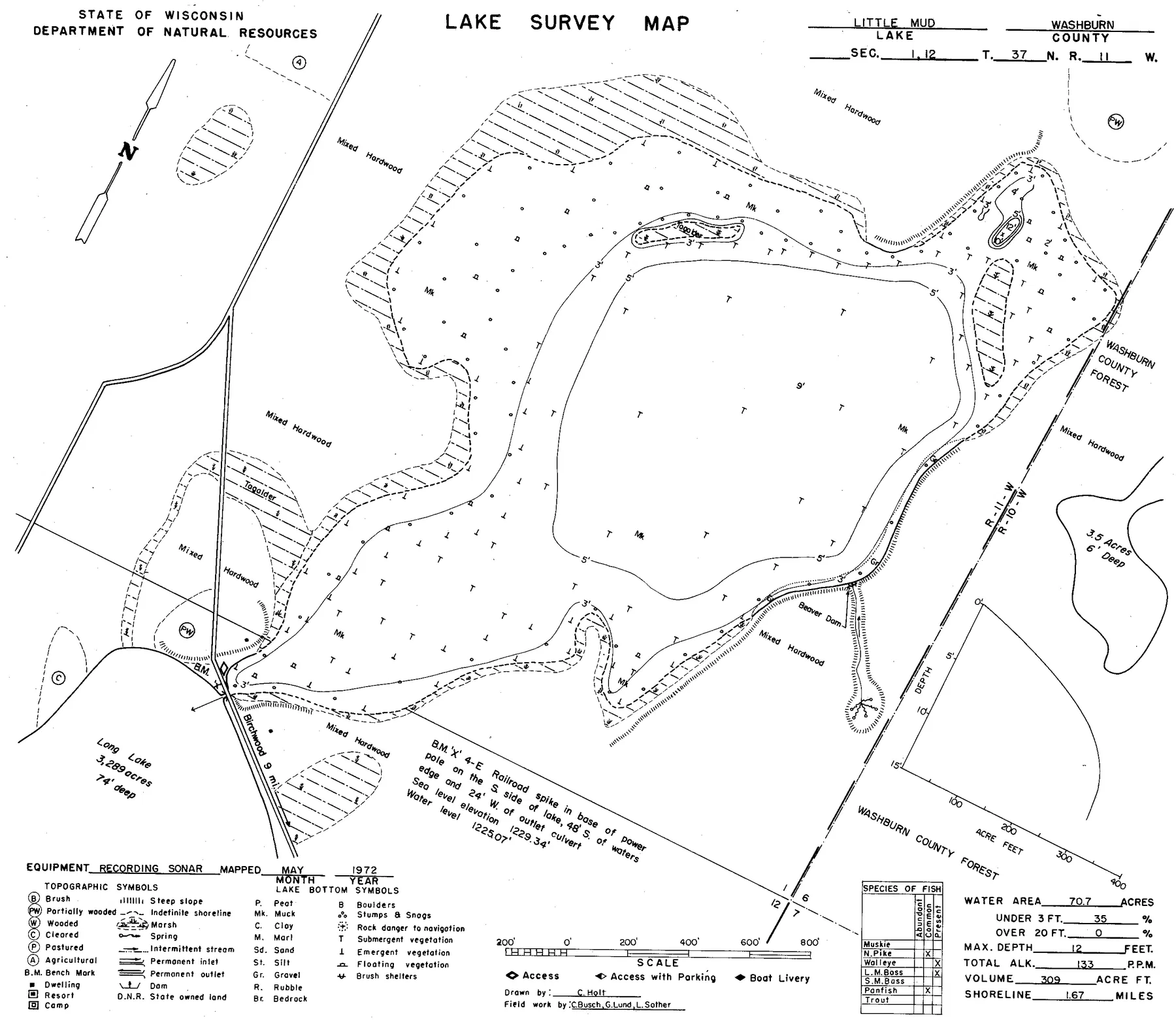 Little Mud Lake historical Wisconsin DNR depth map sheet 1