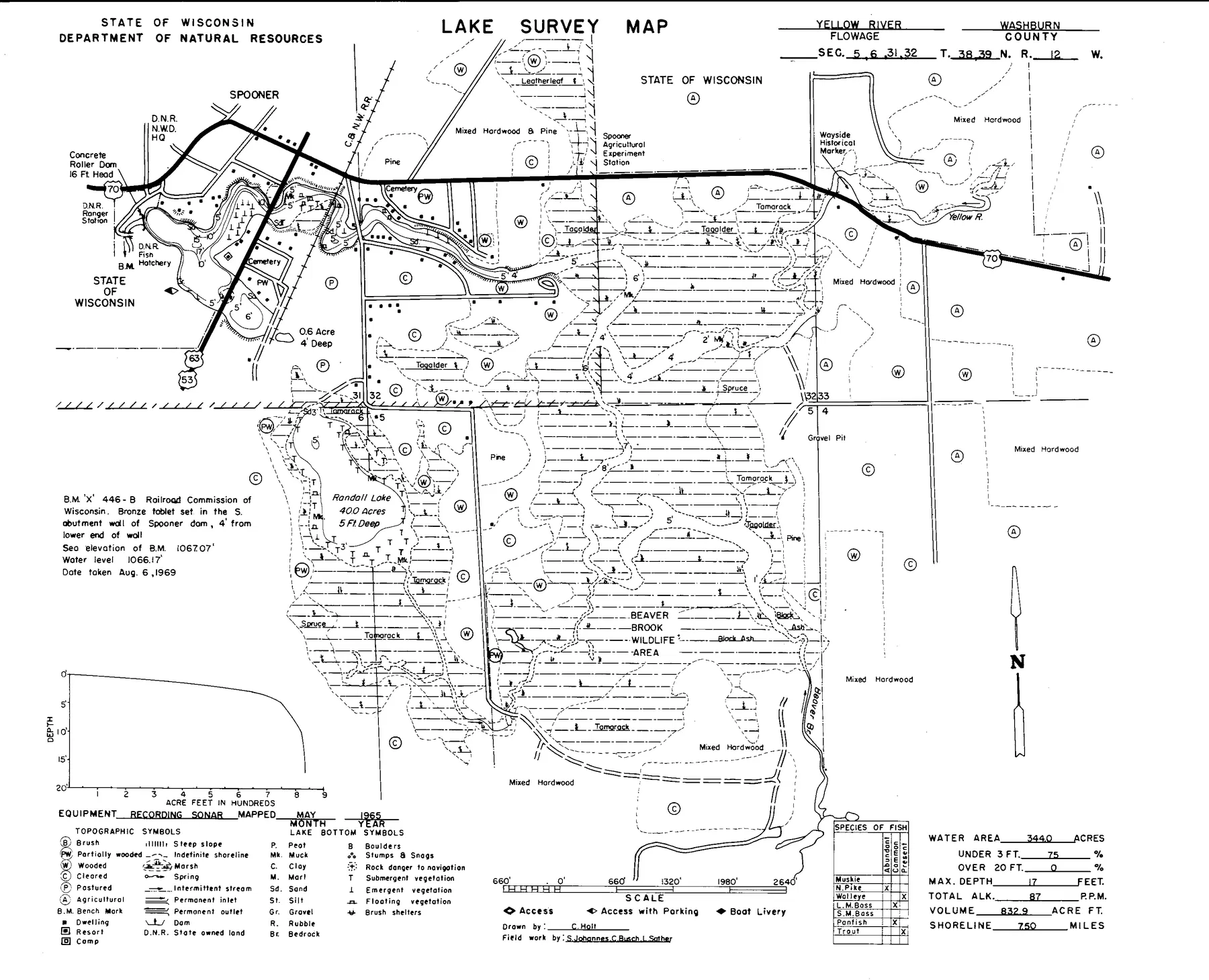 Yellow River Flowage historical Wisconsin DNR depth map sheet 1
