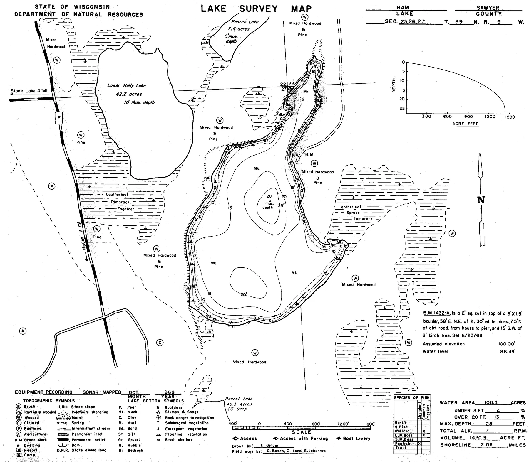 Ham Lake historical Wisconsin DNR depth map sheet 1