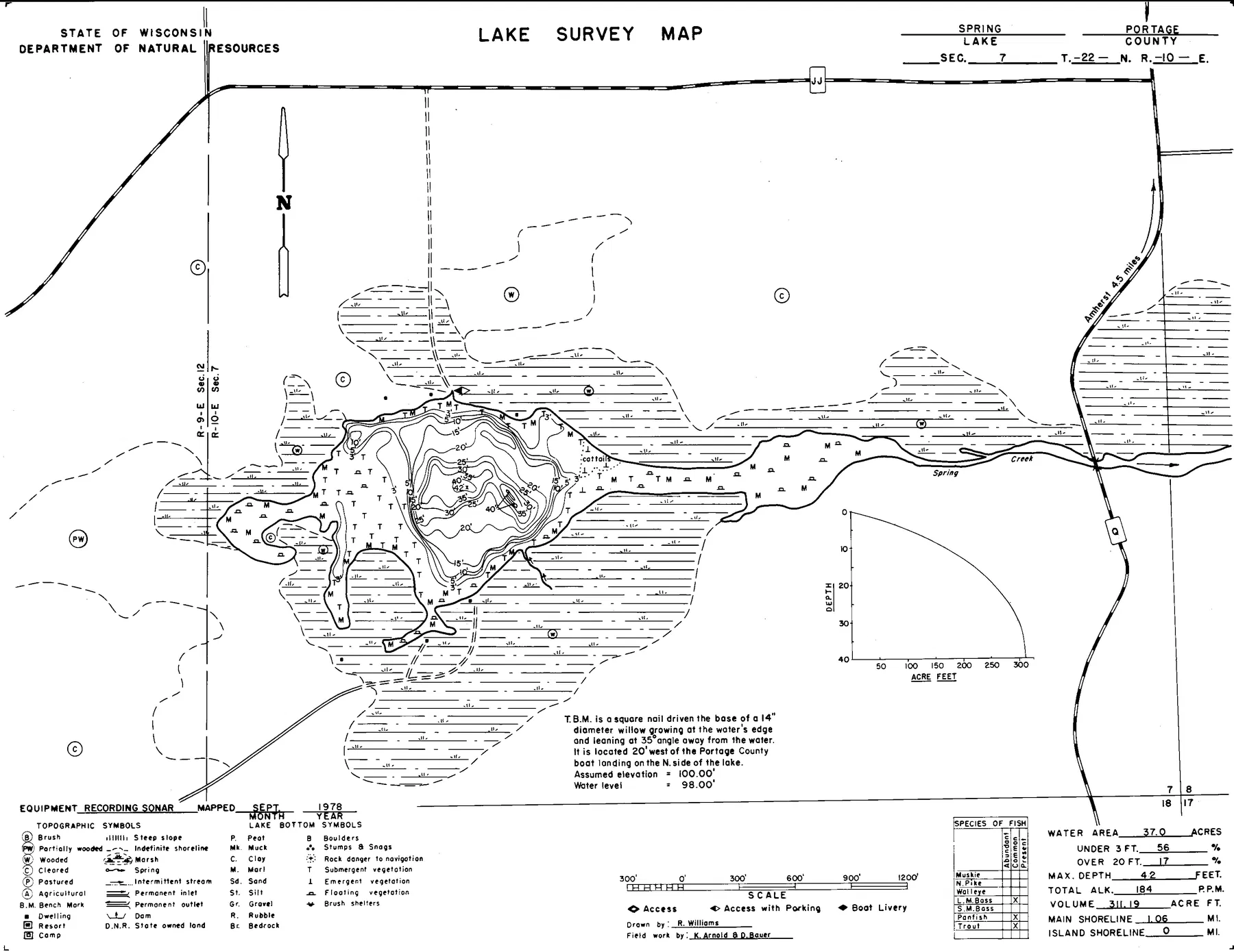 Spring Lake historical Wisconsin DNR depth map sheet 1