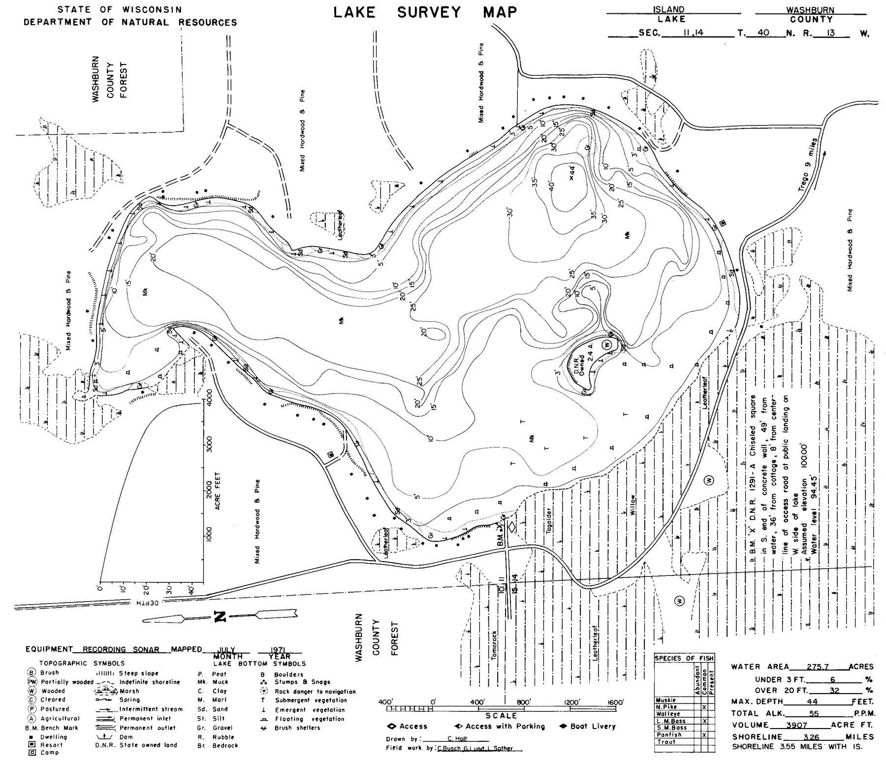 Island Lake historical Wisconsin DNR depth map sheet 1