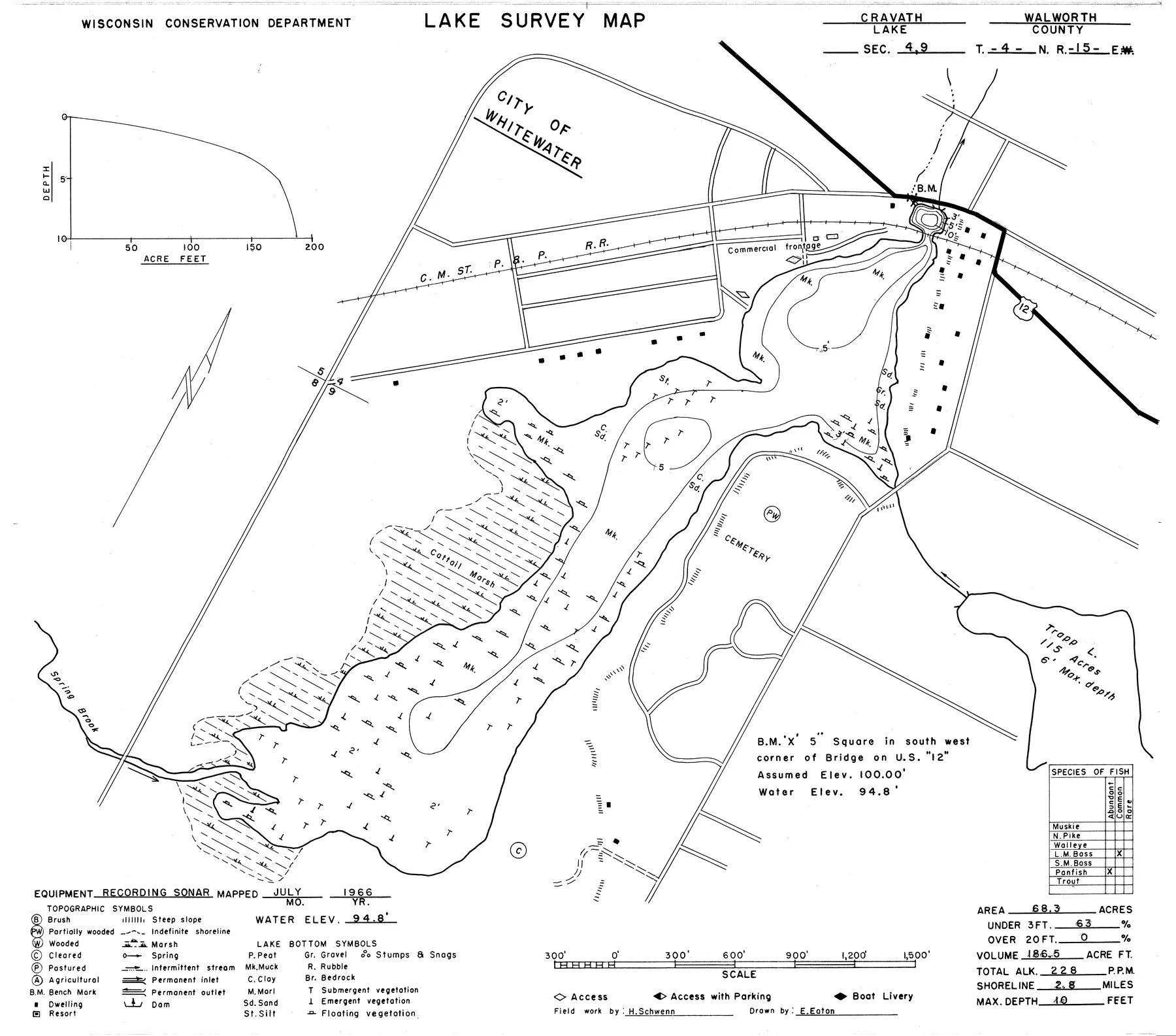 Cravath Lake historical Wisconsin DNR depth map sheet 1