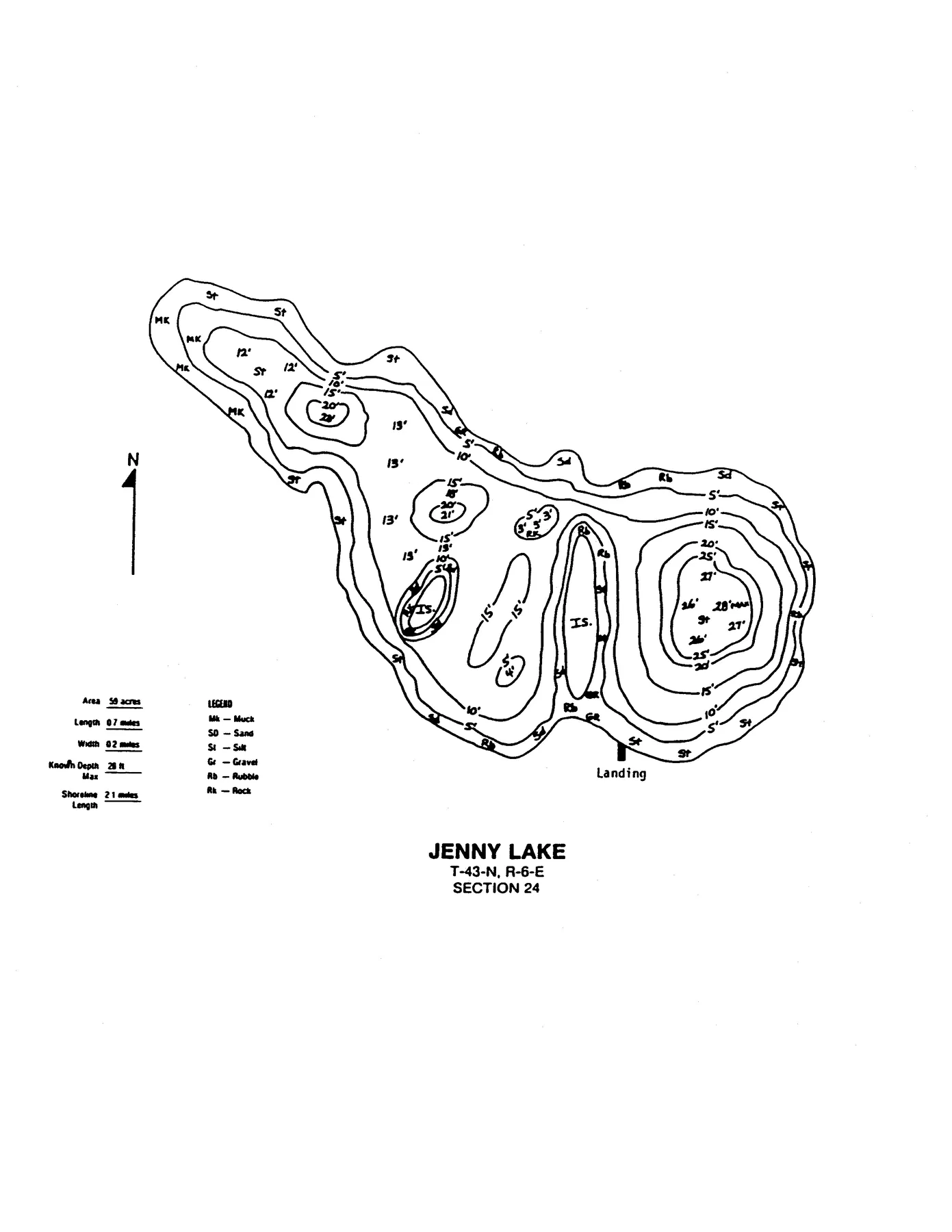 Jenny Lake historical Wisconsin DNR depth map sheet 1