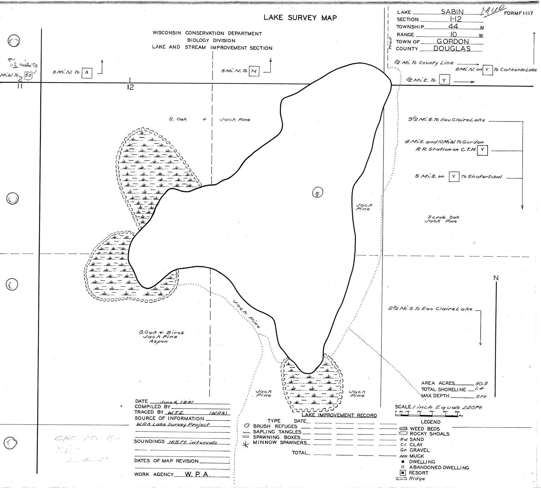 Mud Lake historical Wisconsin DNR depth map sheet 1