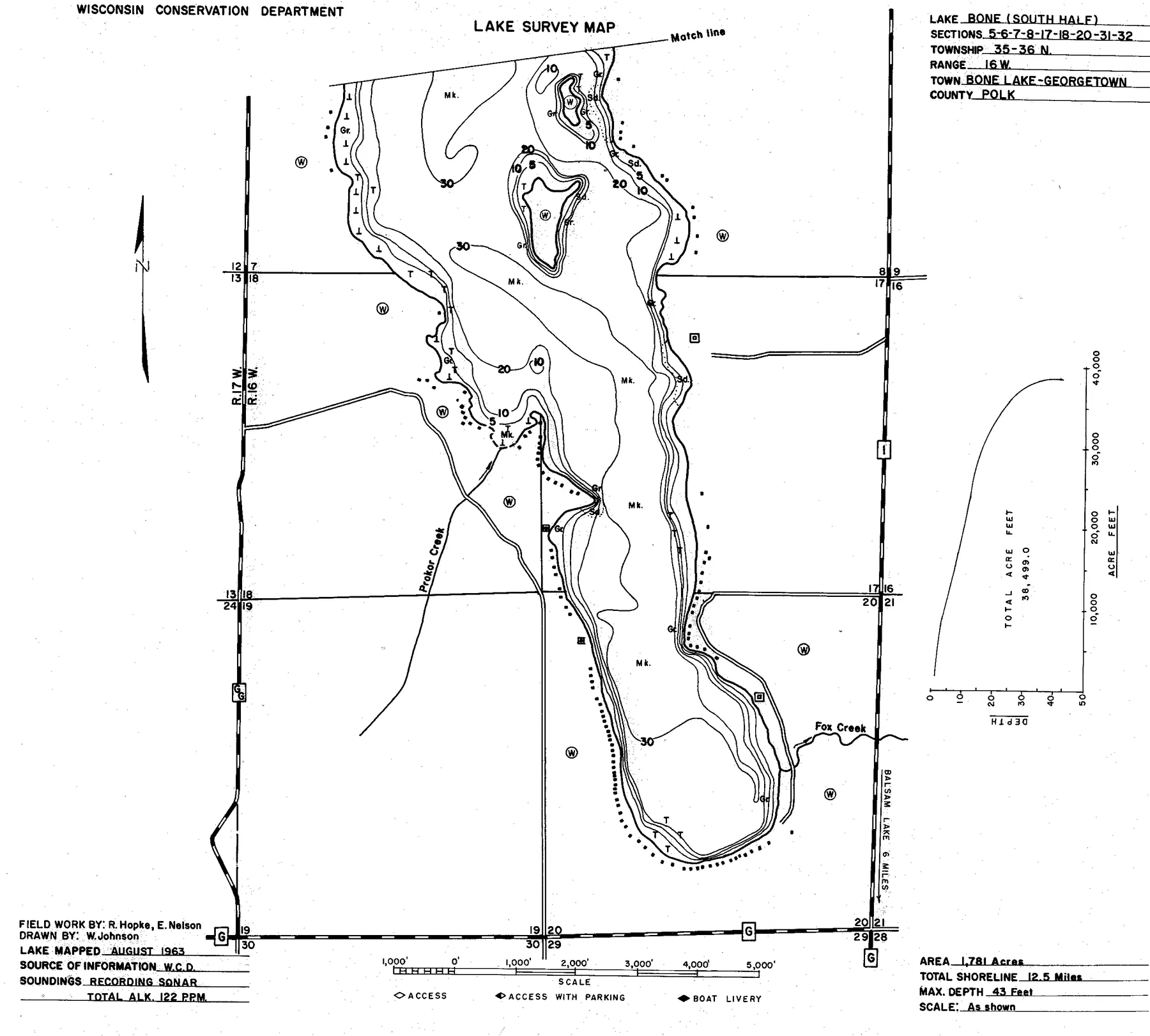 Bone Lake historical Wisconsin DNR depth map sheet 2