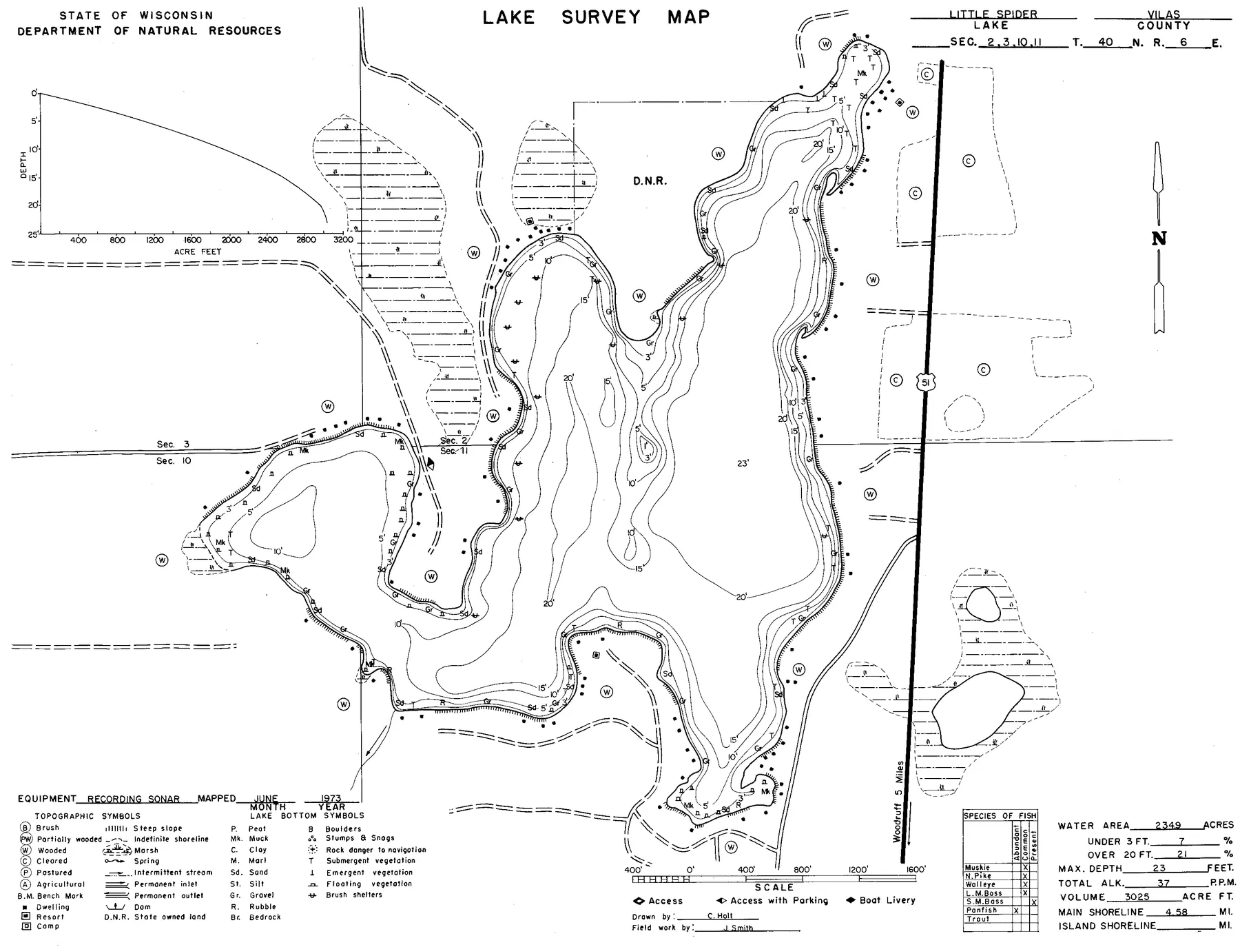 Little Spider Lake historical Wisconsin DNR depth map sheet 1
