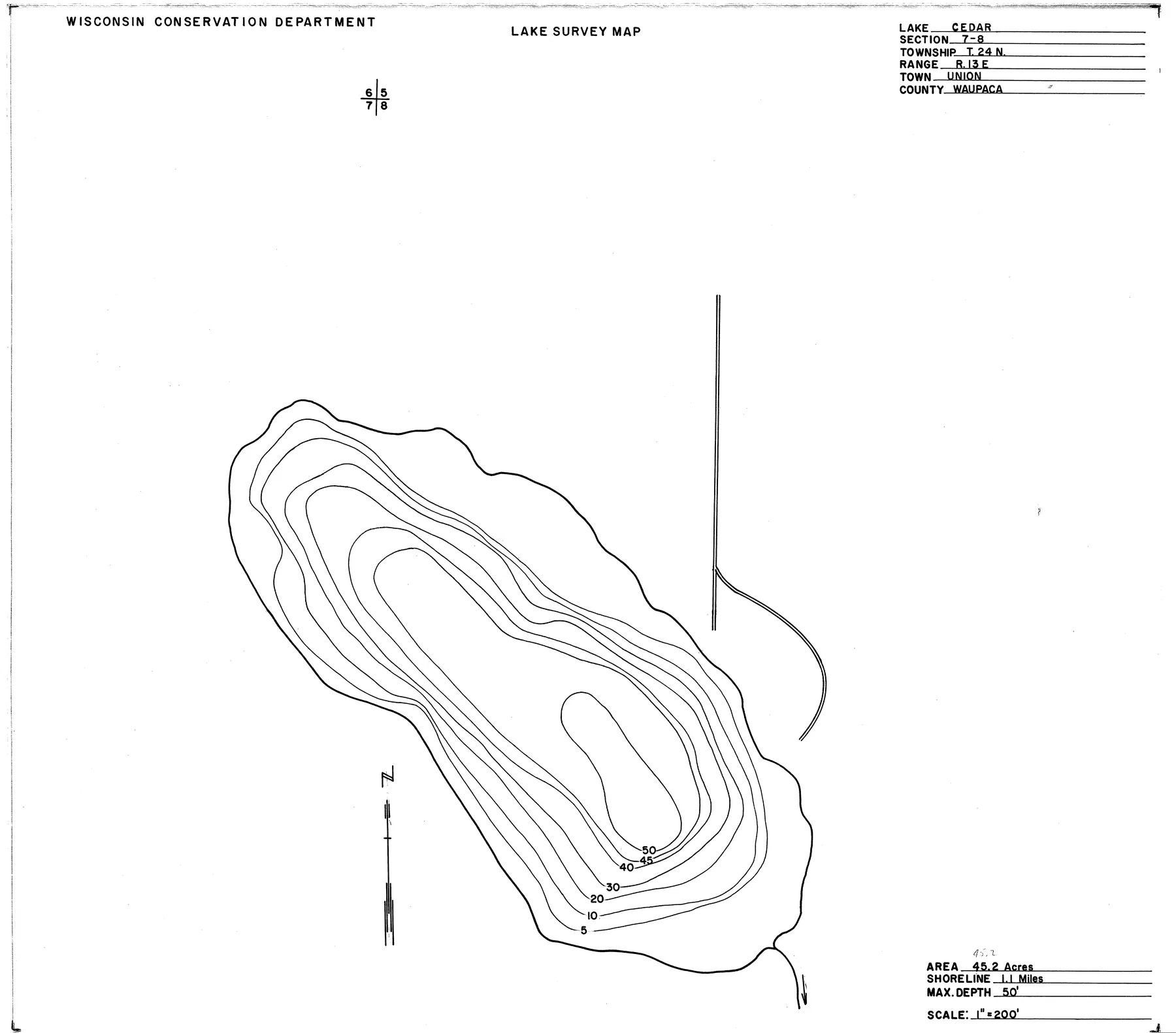 Cedar Lake historical Wisconsin DNR depth map sheet 1