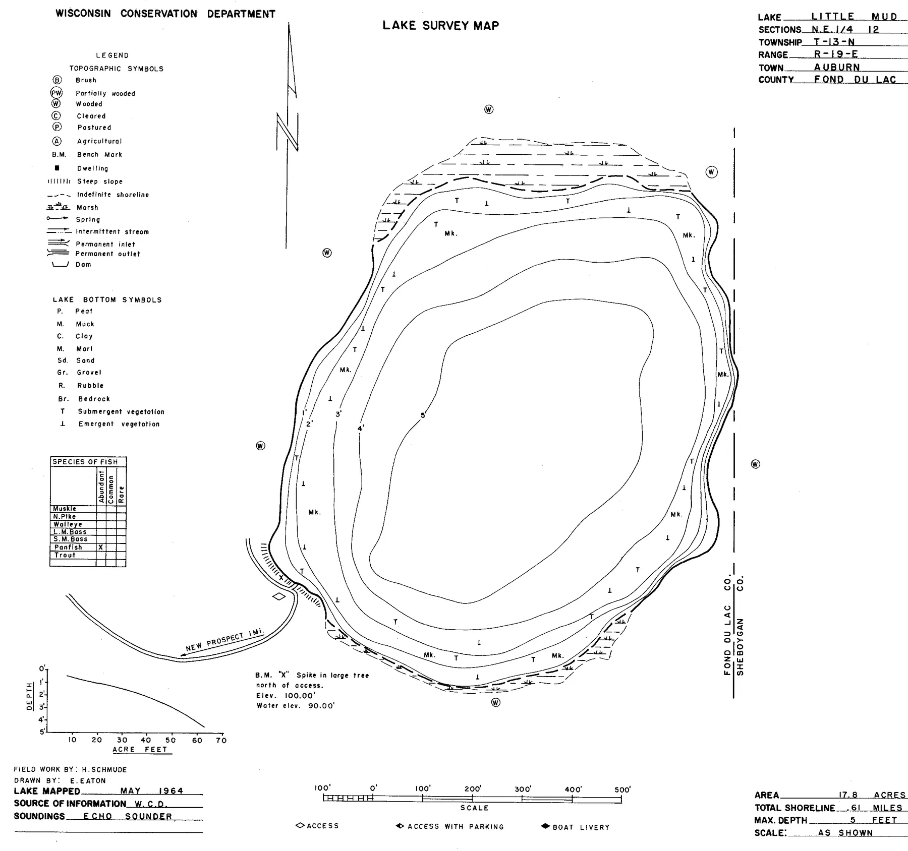 Little Mud Lake historical Wisconsin DNR depth map sheet 1
