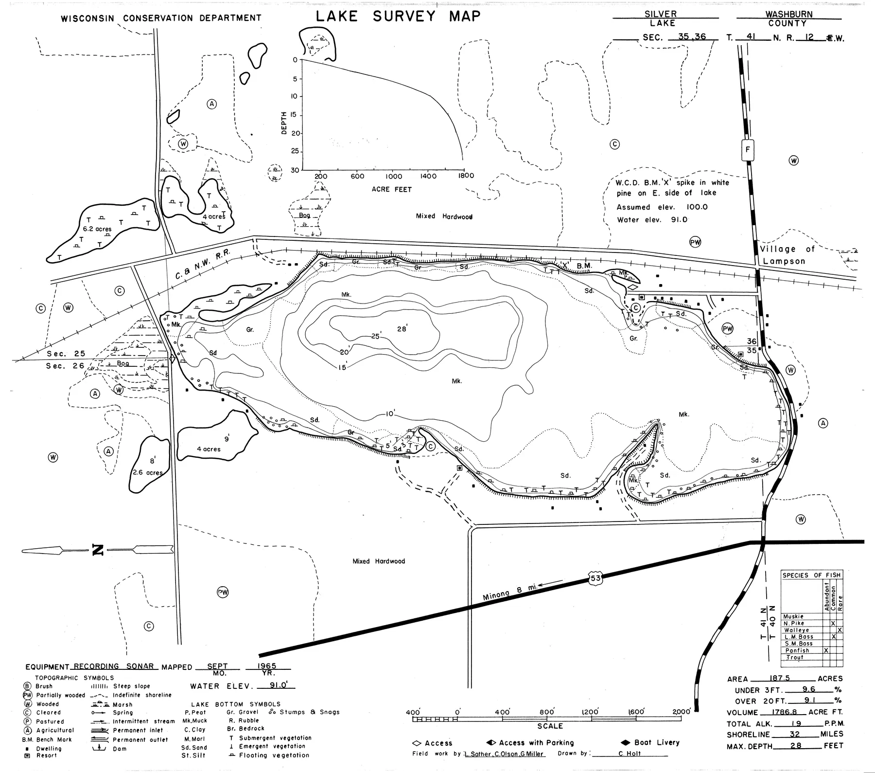 Silver Lake historical Wisconsin DNR depth map sheet 1