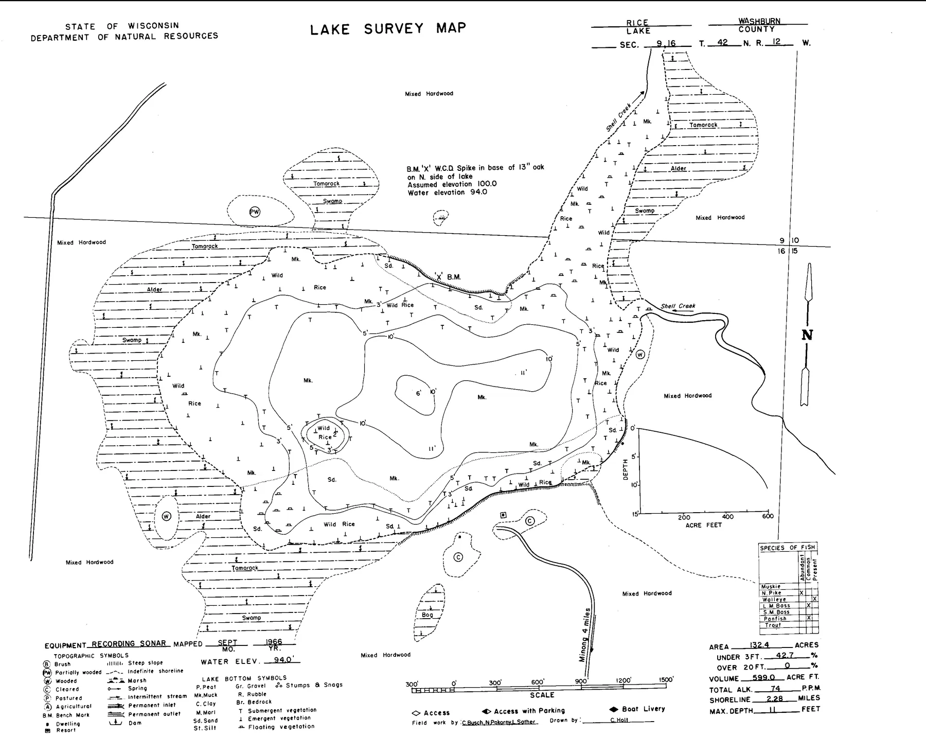 Rice Lake historical Wisconsin DNR depth map sheet 1