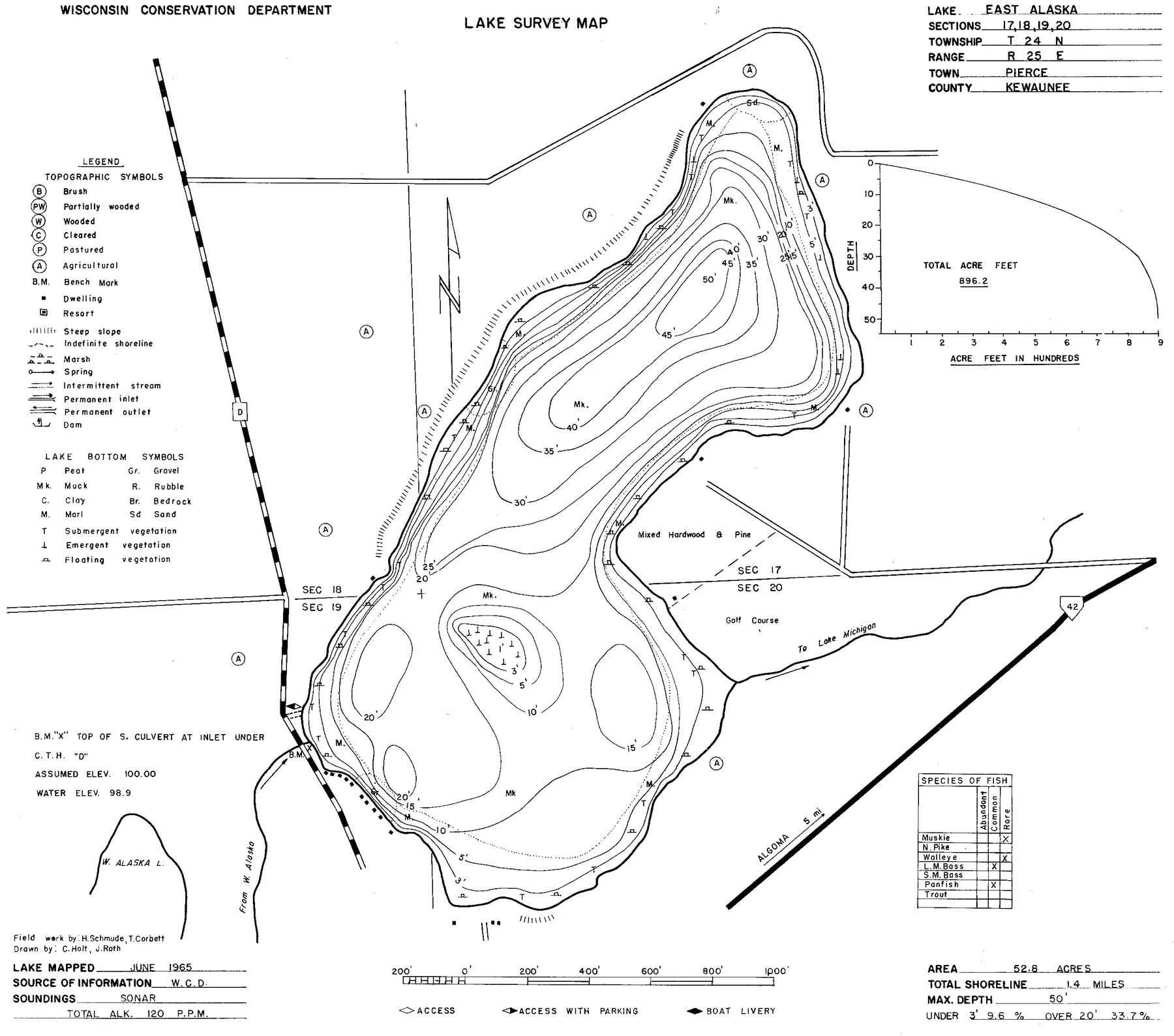 East Alaska Lake historical Wisconsin DNR depth map sheet 1