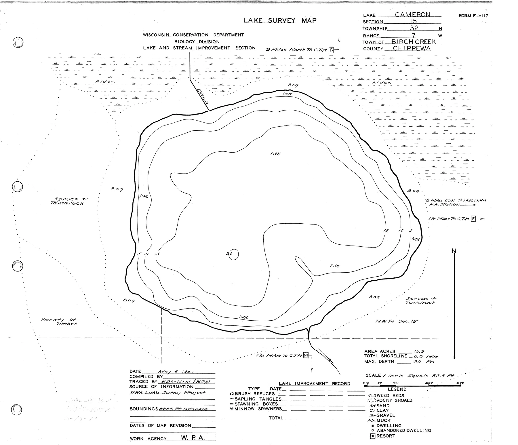 LaRose Lake historical Wisconsin DNR depth map sheet 1