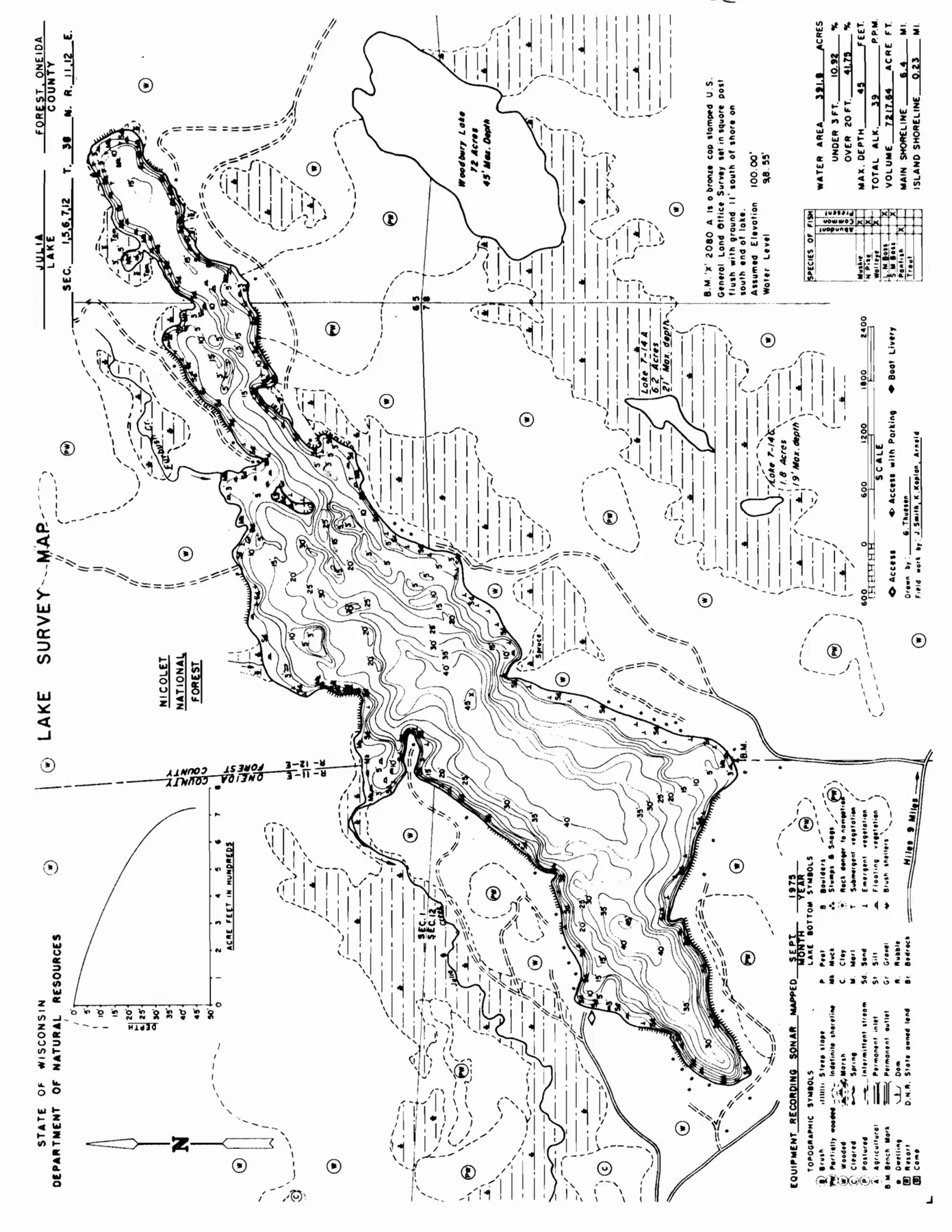 Julia Lake historical Wisconsin DNR depth map sheet 1