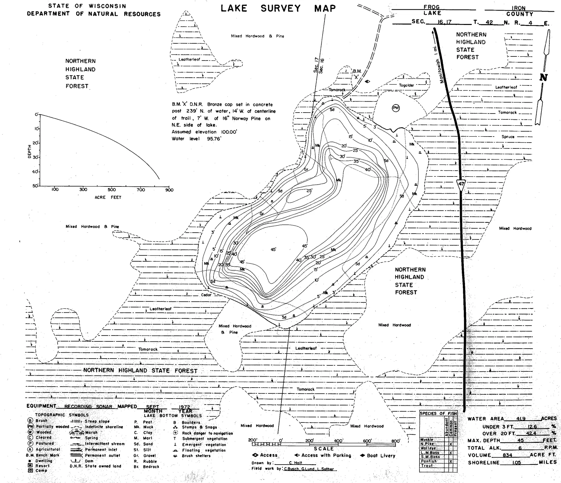 Frog Lake historical Wisconsin DNR depth map sheet 1