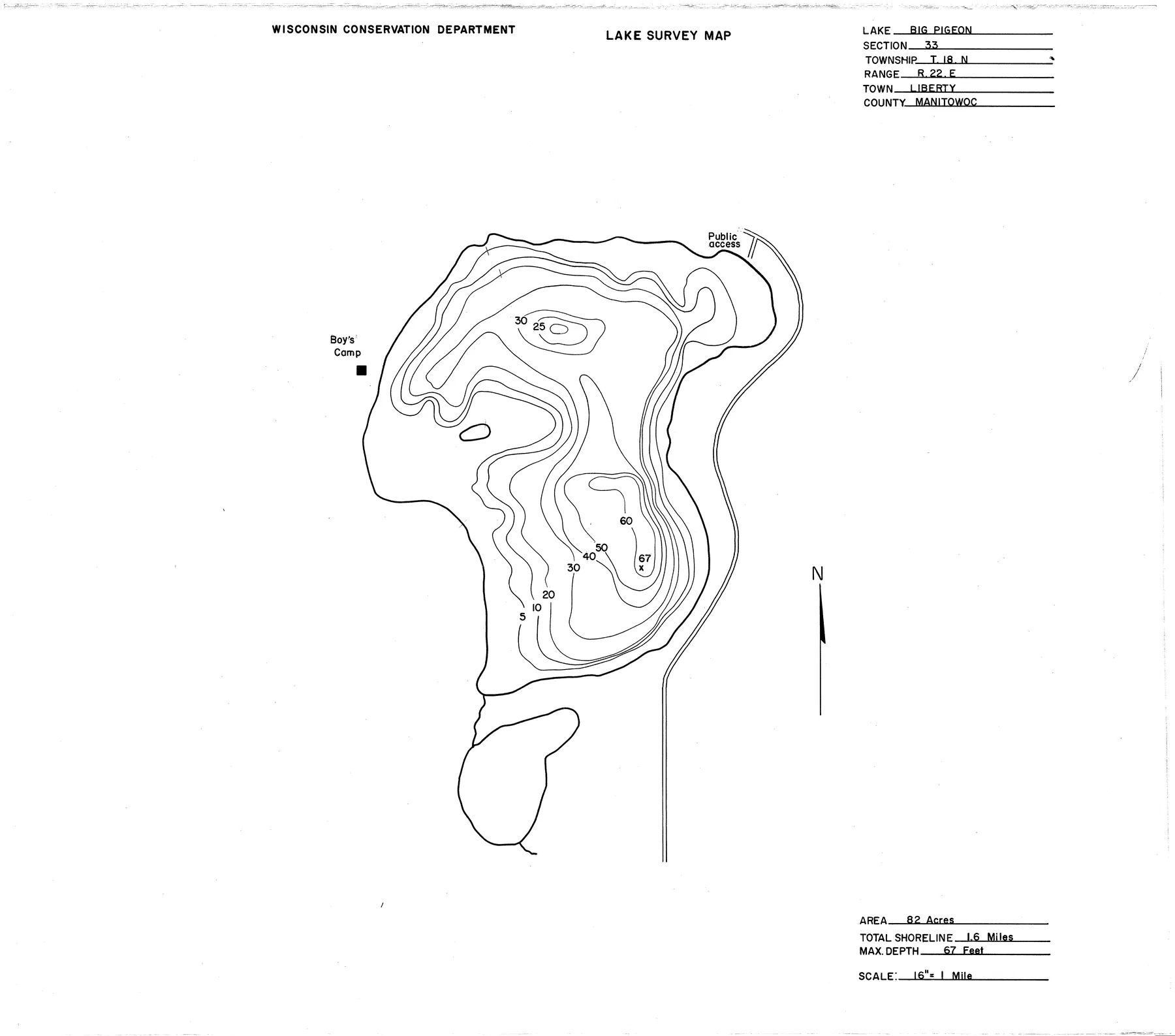 Pigeon Lake historical Wisconsin DNR depth map sheet 1
