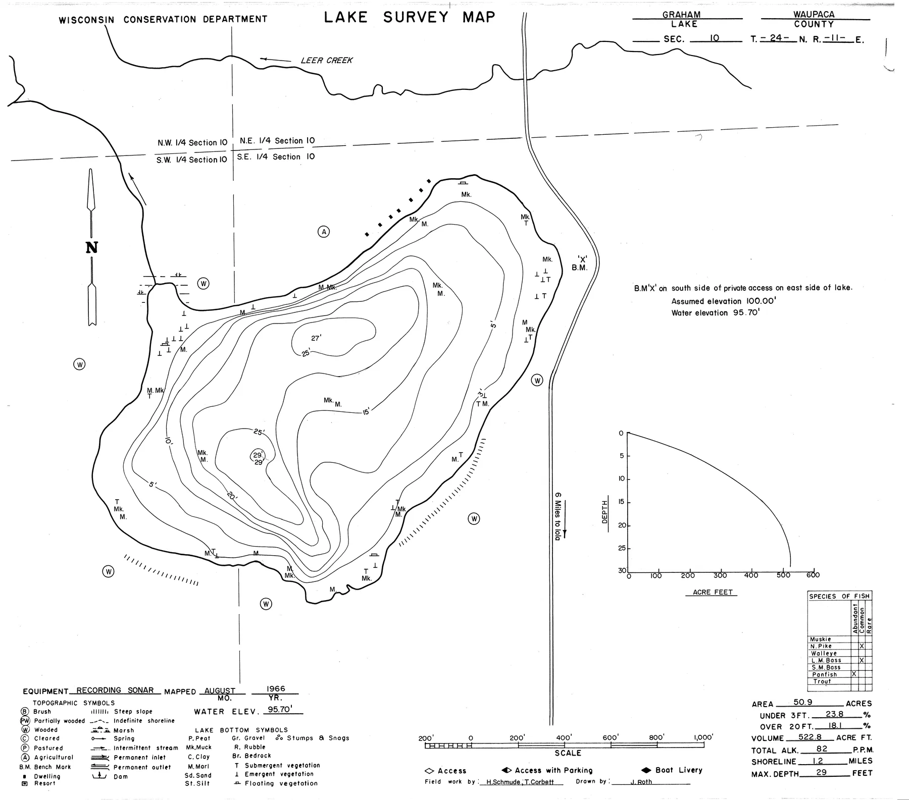 Graham Lake historical Wisconsin DNR depth map sheet 1