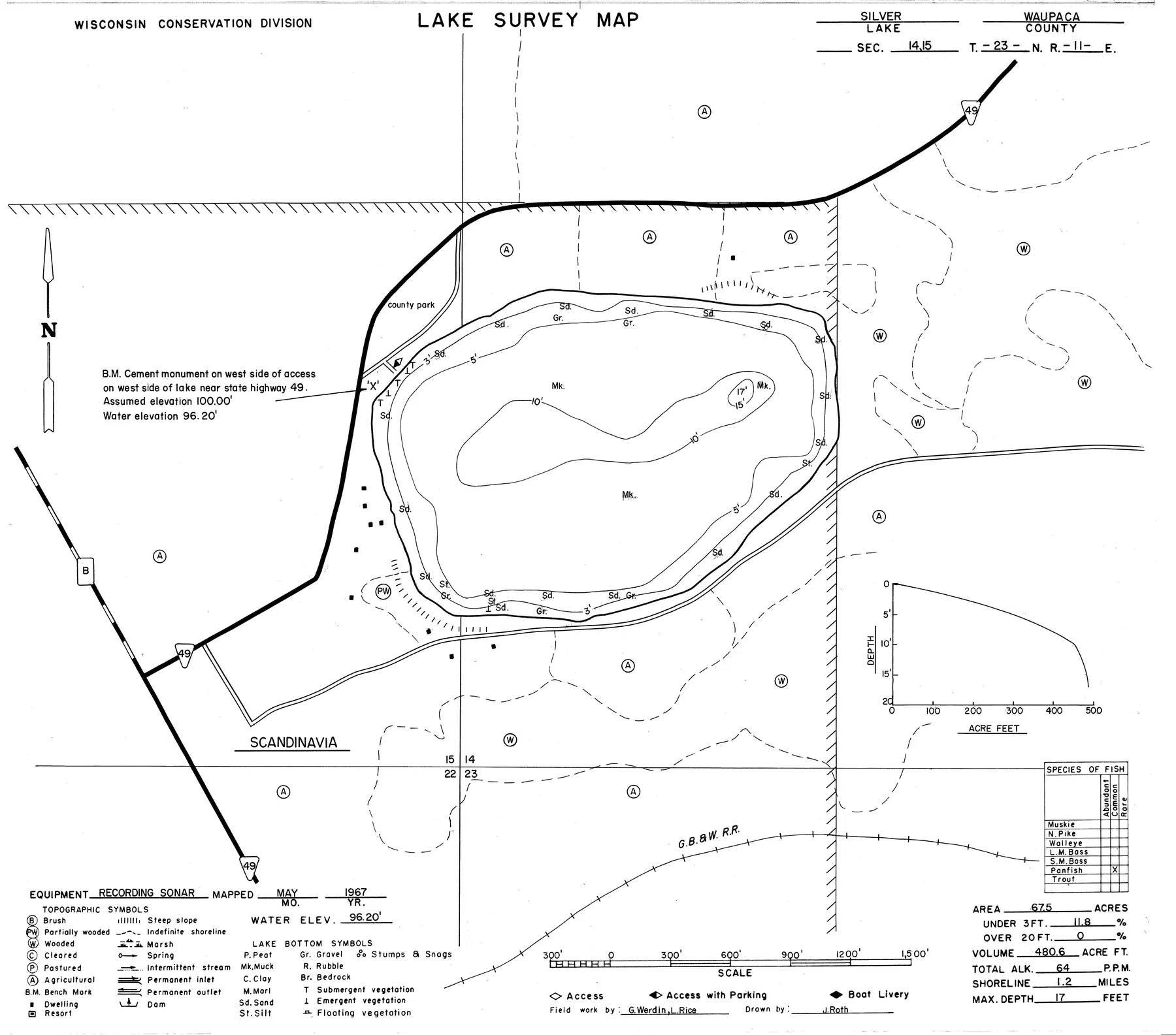 Silver Lake historical Wisconsin DNR depth map sheet 1