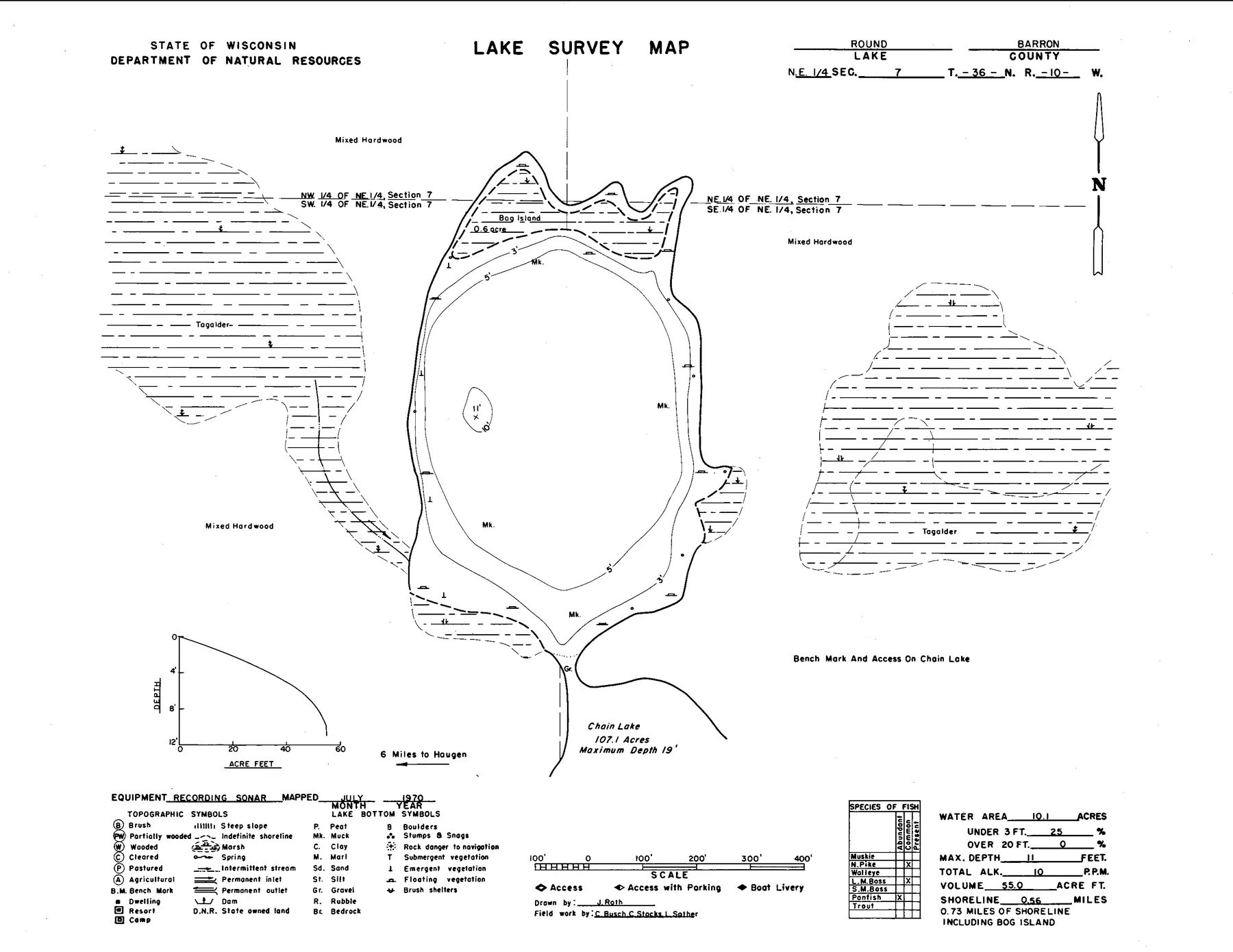 Round Lake historical Wisconsin DNR depth map sheet 1