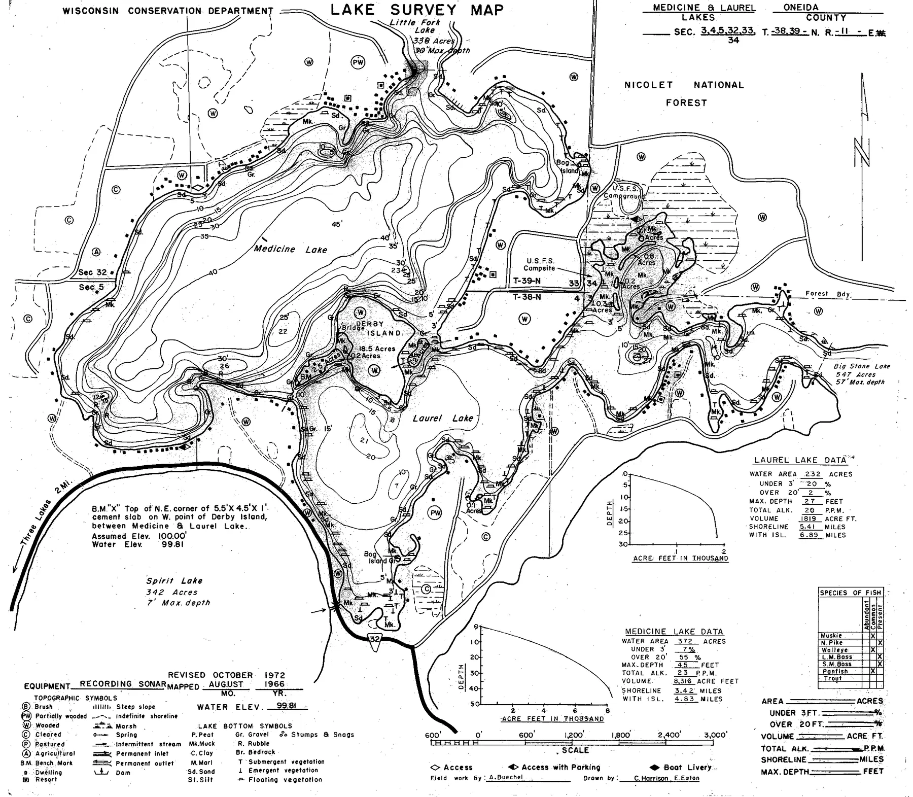 Medicine Lake historical Wisconsin DNR depth map sheet 1