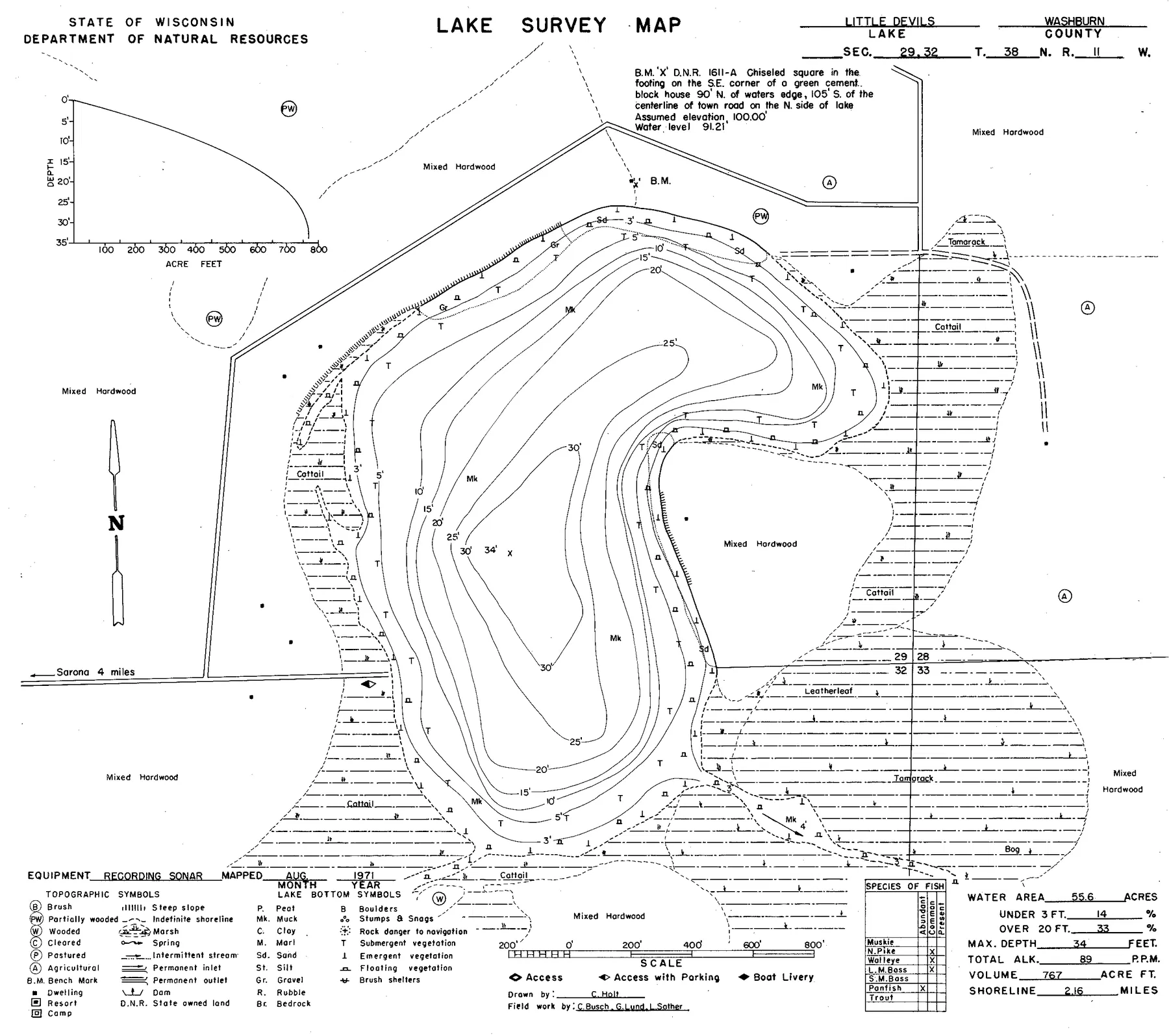 Little Devil Lake historical Wisconsin DNR depth map sheet 1