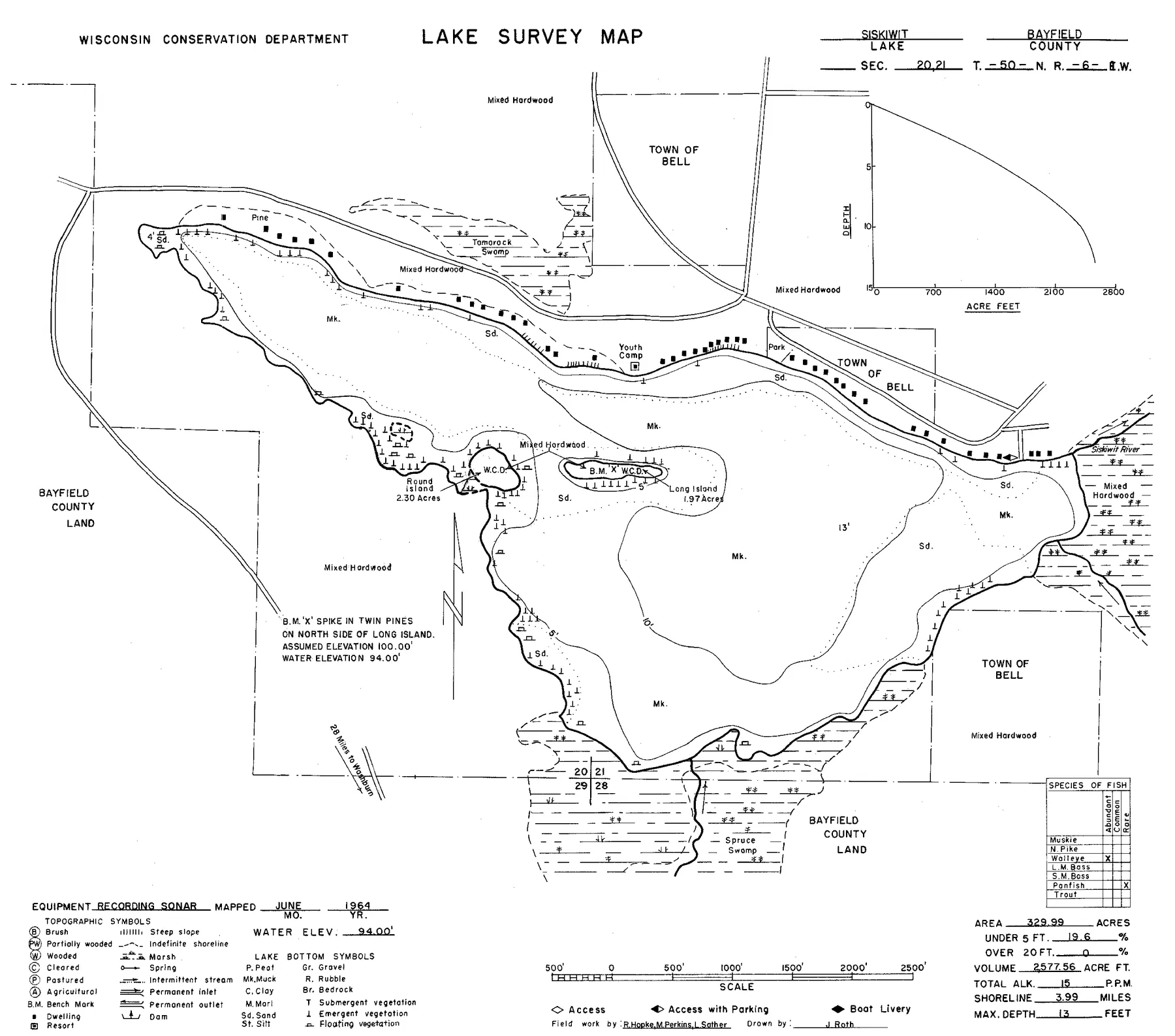 Siskiwit Lake historical Wisconsin DNR depth map sheet 1