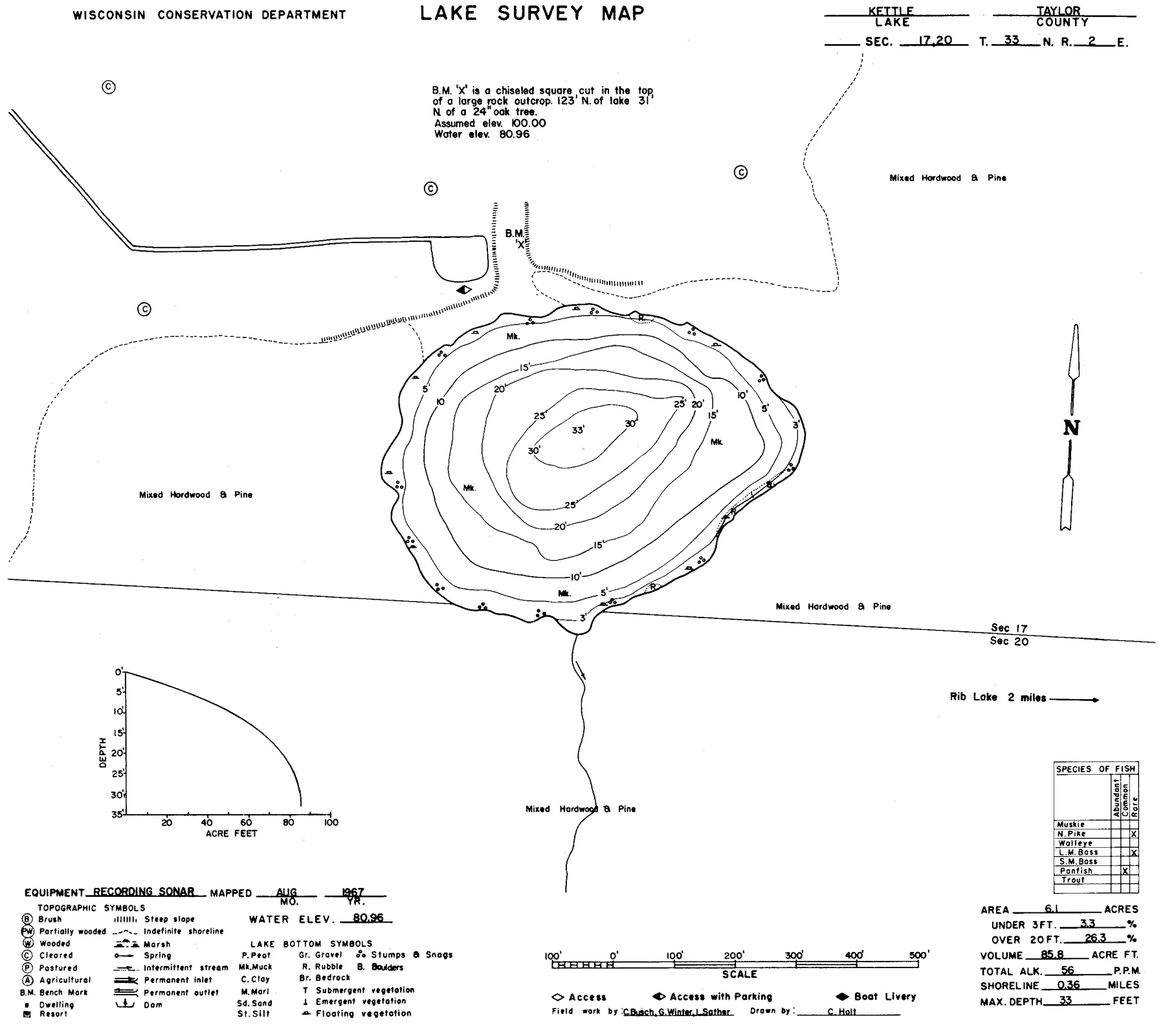 Kettle Lake historical Wisconsin DNR depth map sheet 1