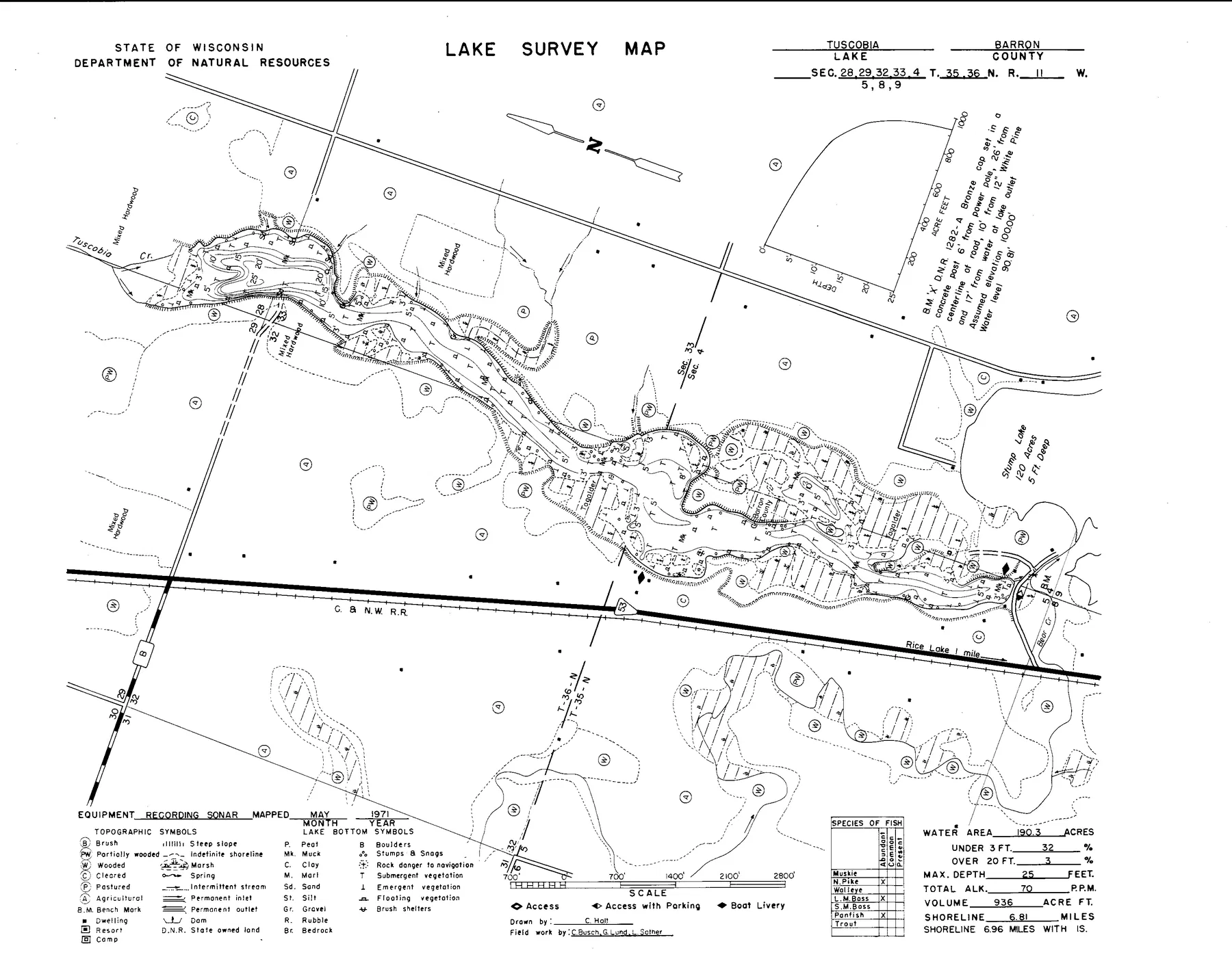 Tuscobia Lake historical Wisconsin DNR depth map sheet 1