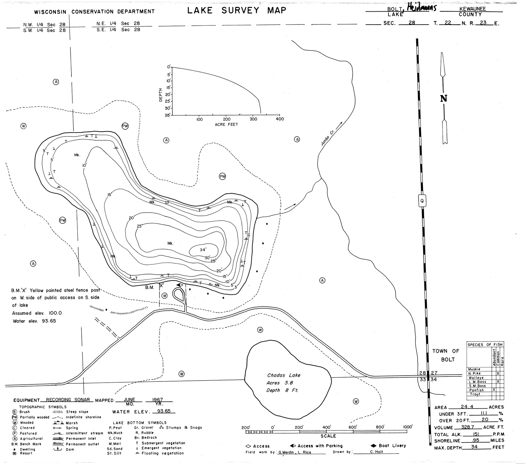 Heidmann Lake historical Wisconsin DNR depth map sheet 1