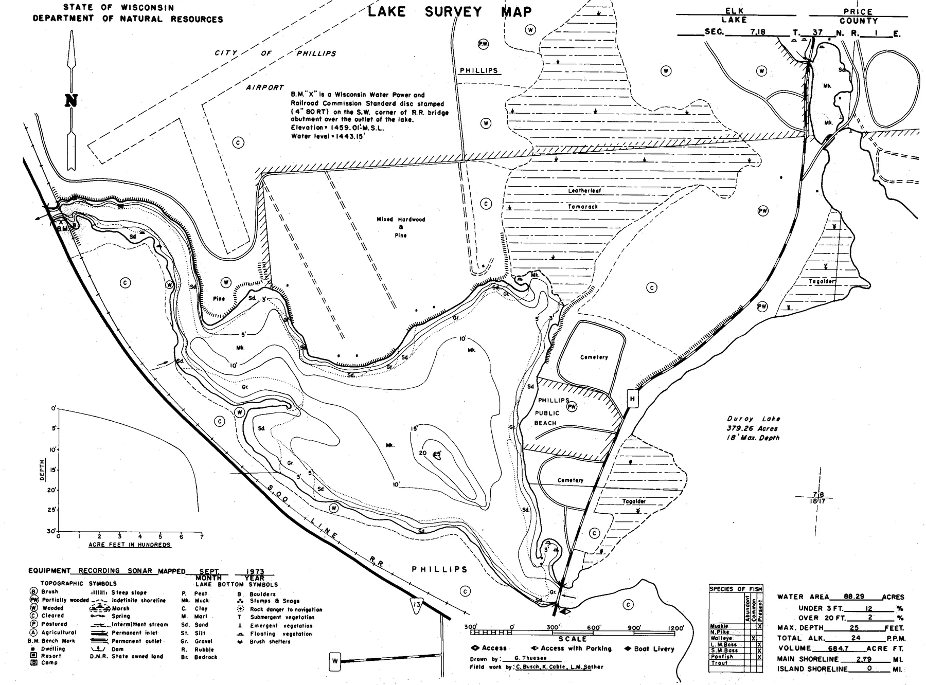 Elk Lake historical Wisconsin DNR depth map sheet 1