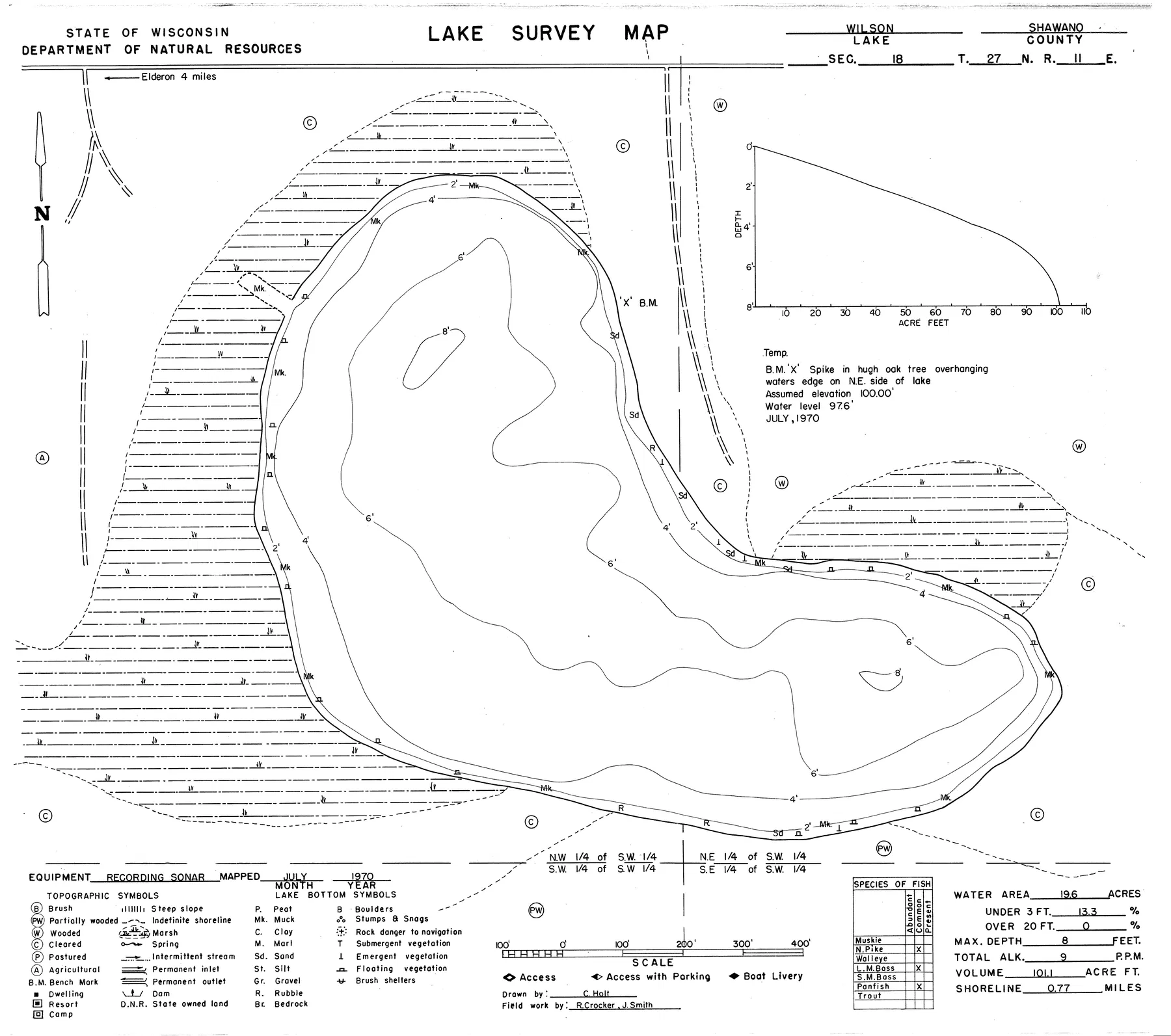 Wilson Lake historical Wisconsin DNR depth map sheet 1