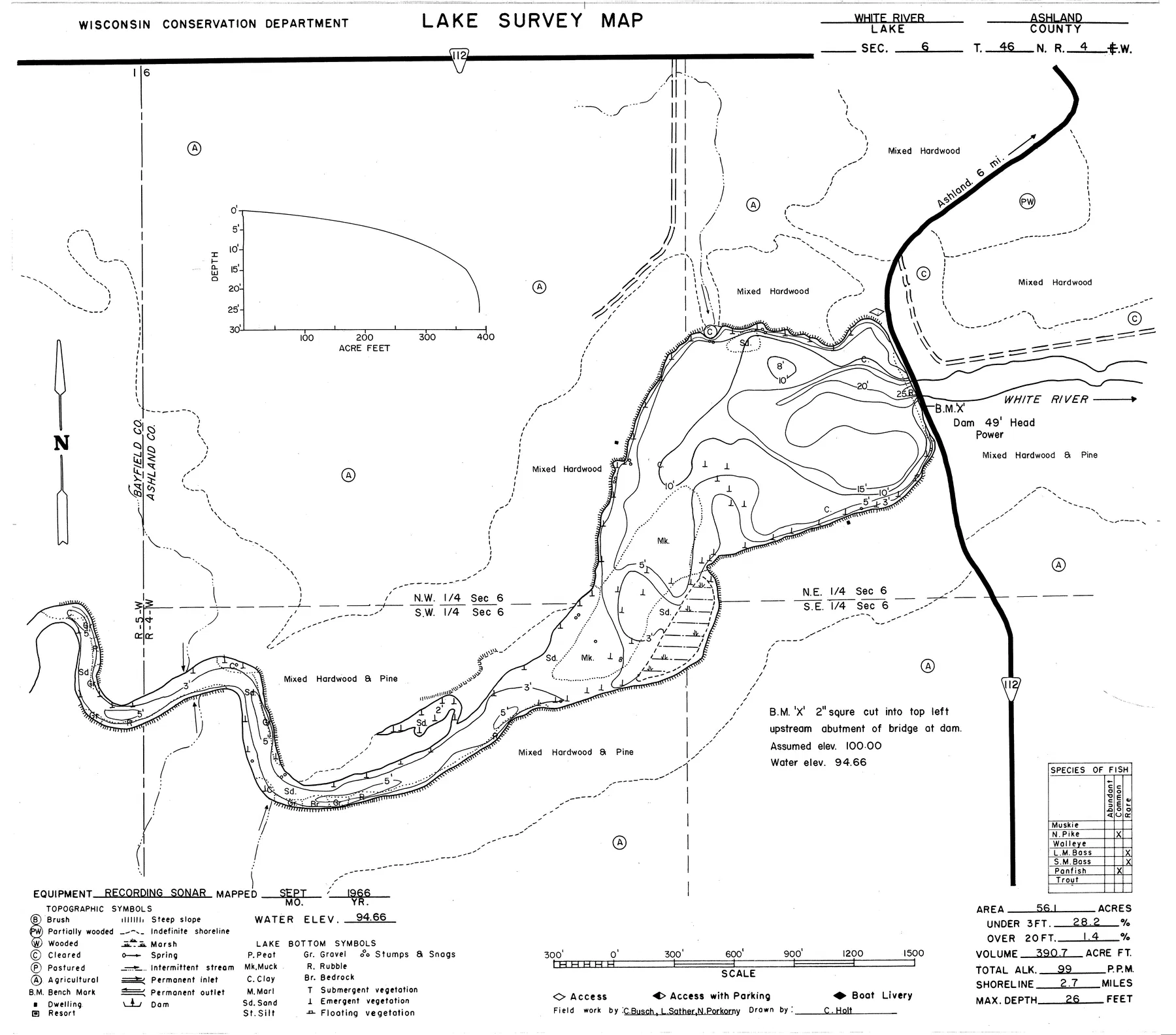 White River Flowage historical Wisconsin DNR depth map sheet 1