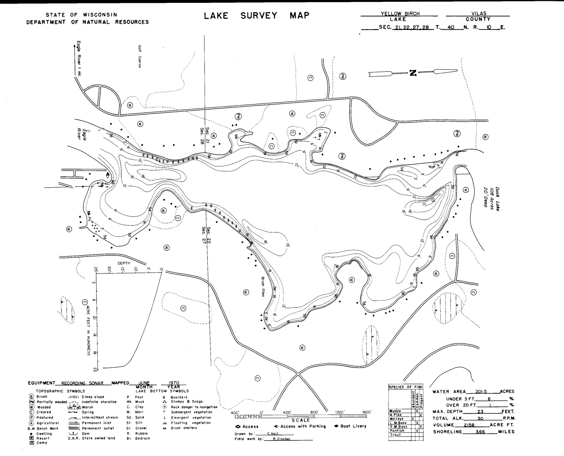 Yellow Birch Lake historical Wisconsin DNR depth map sheet 1