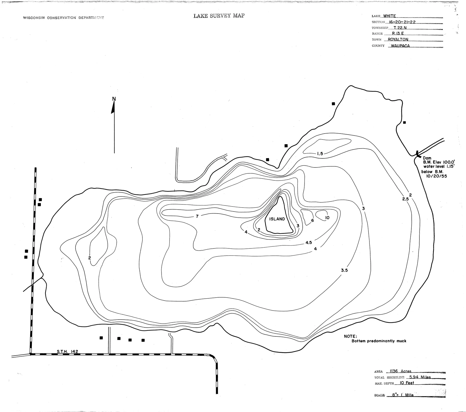 White Lake historical Wisconsin DNR depth map sheet 1