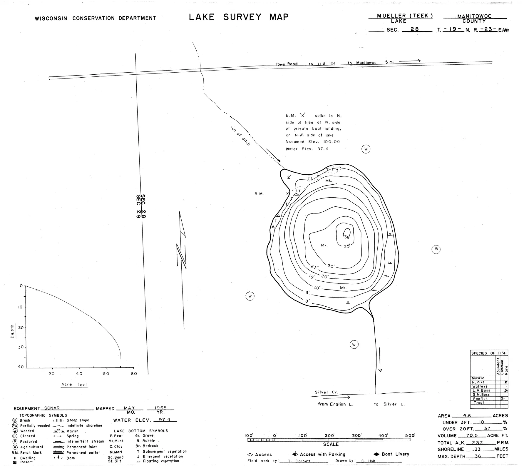 Teek Lake historical Wisconsin DNR depth map sheet 1