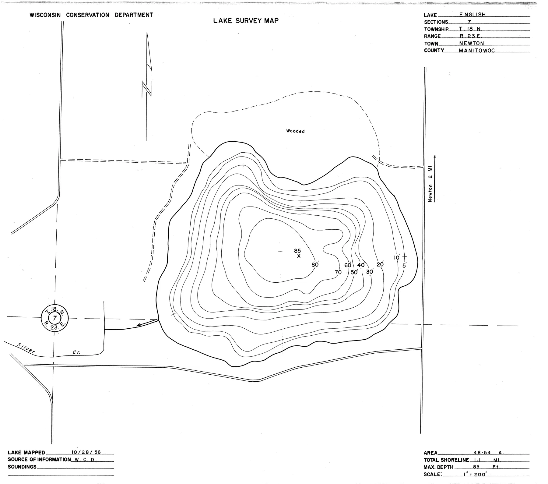 English Lake historical Wisconsin DNR depth map sheet 1