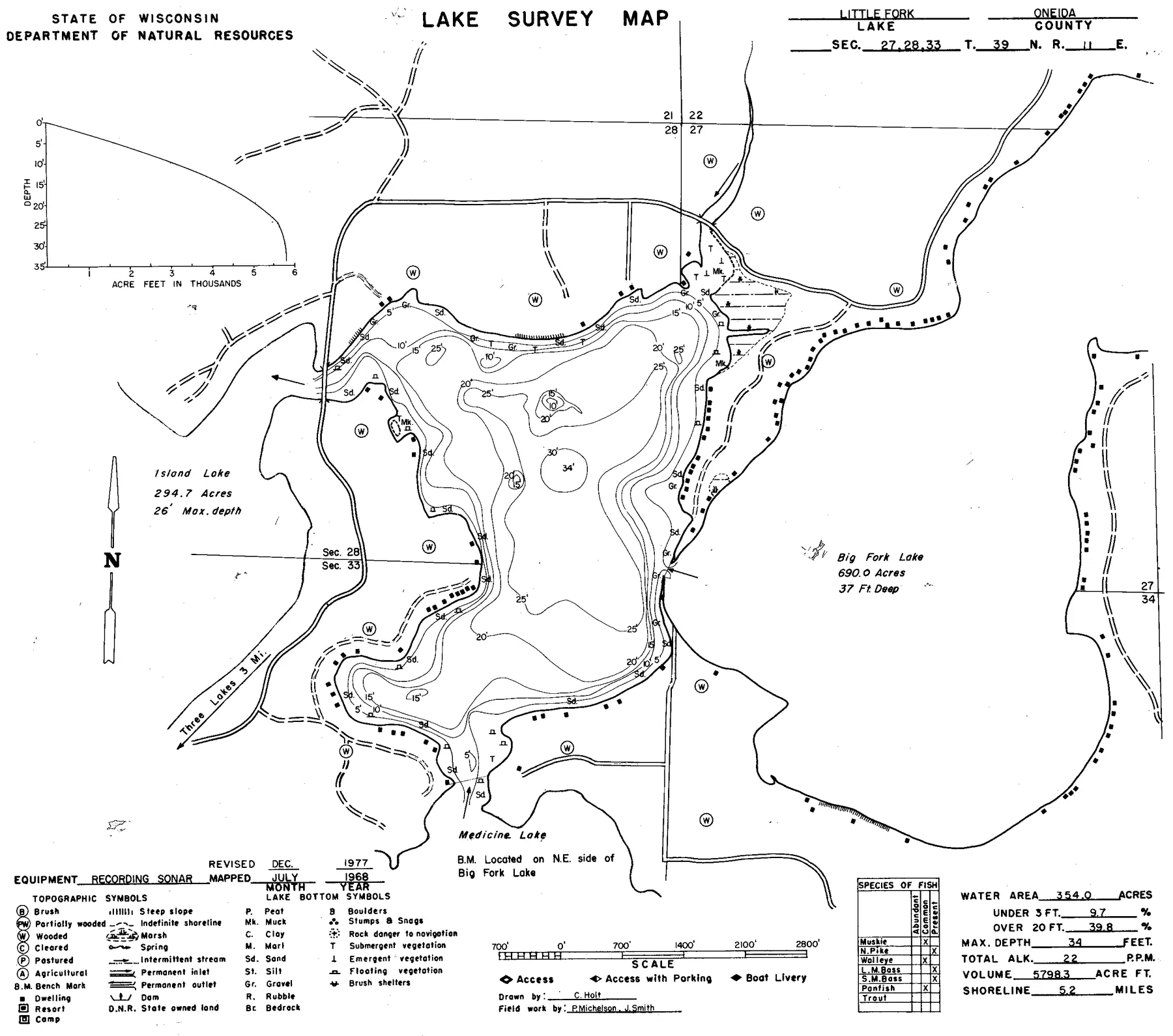 Little Fork Lake historical Wisconsin DNR depth map sheet 1