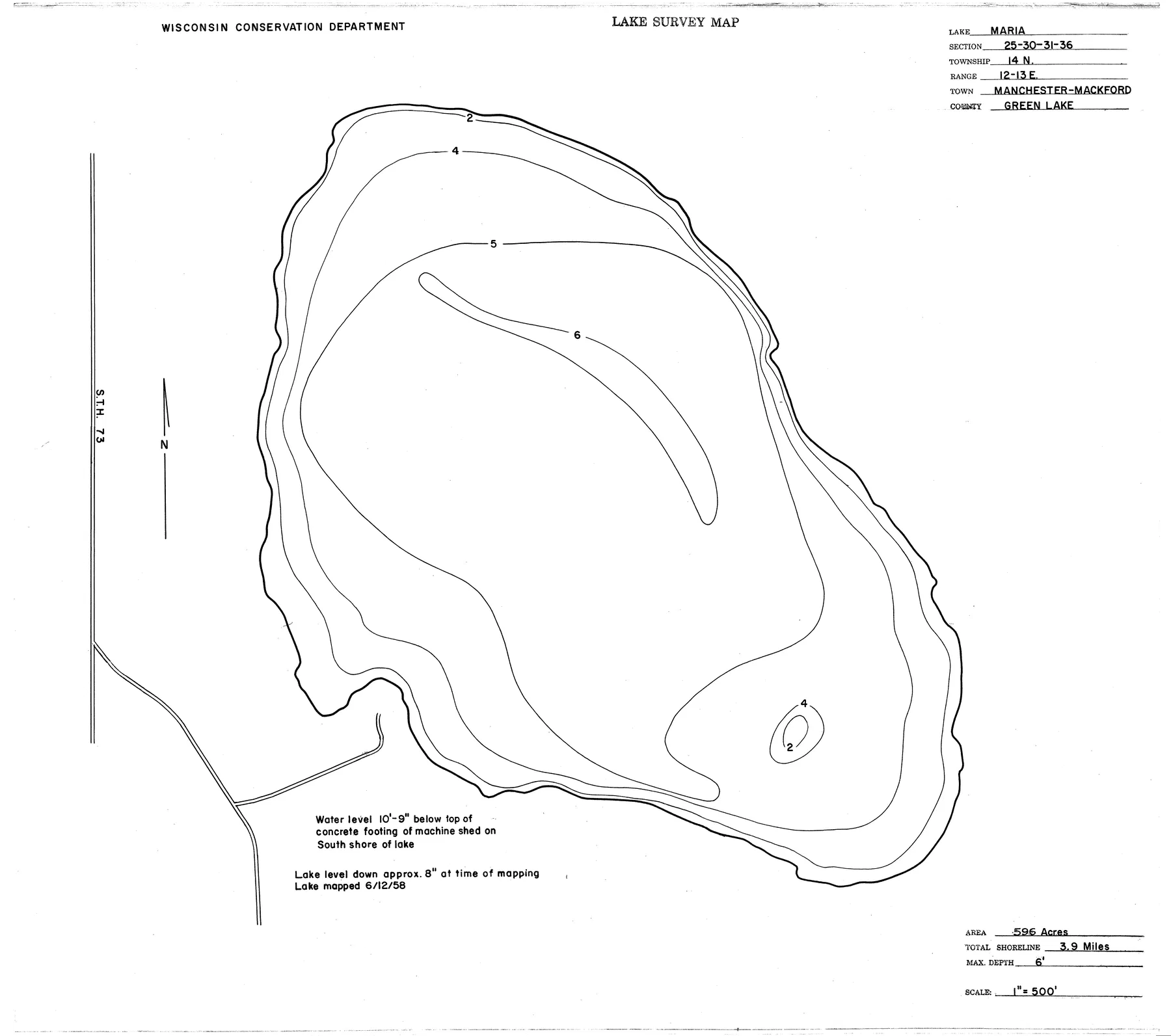 Lake Maria historical Wisconsin DNR depth map sheet 1