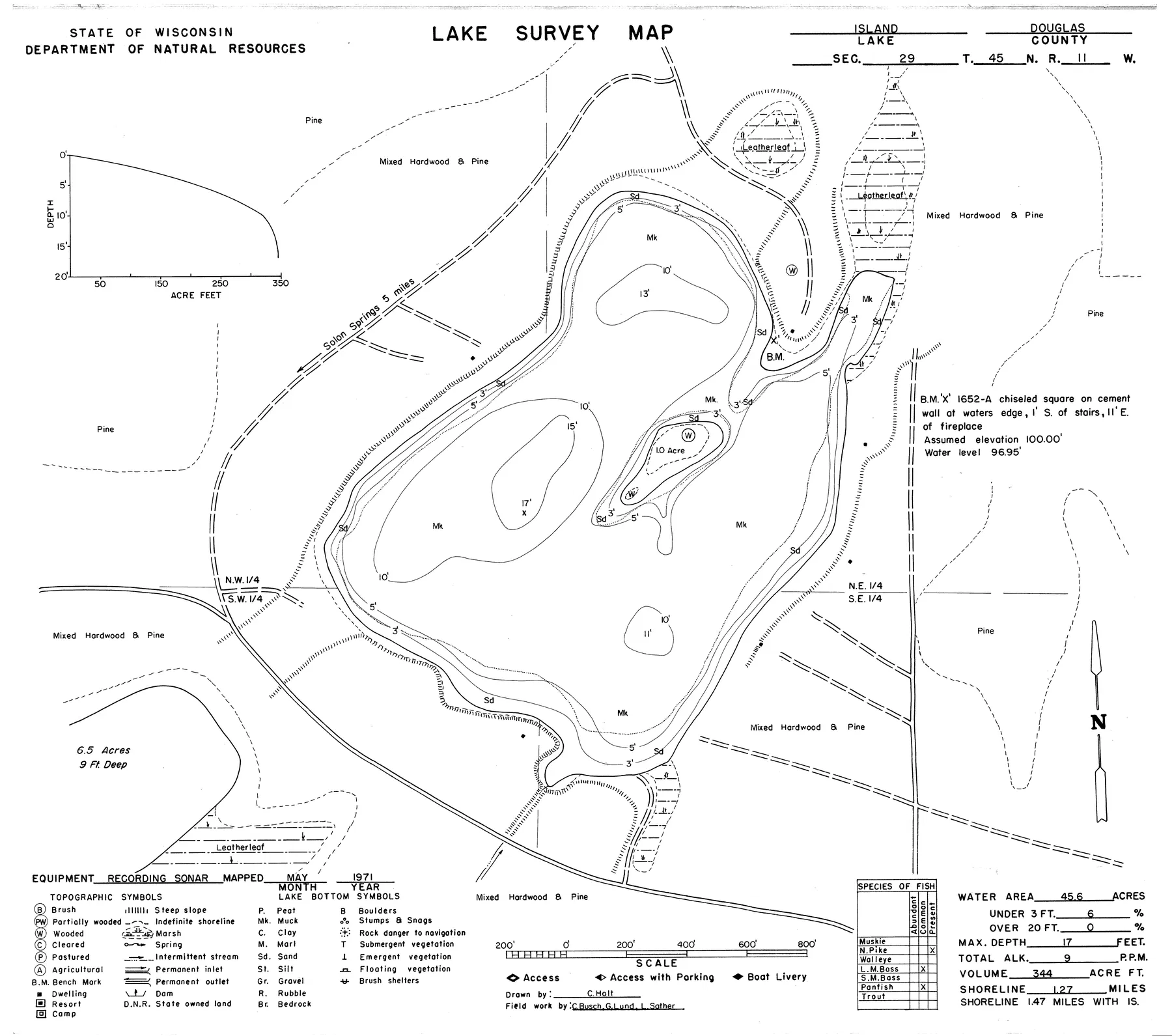 Island Lake historical Wisconsin DNR depth map sheet 1