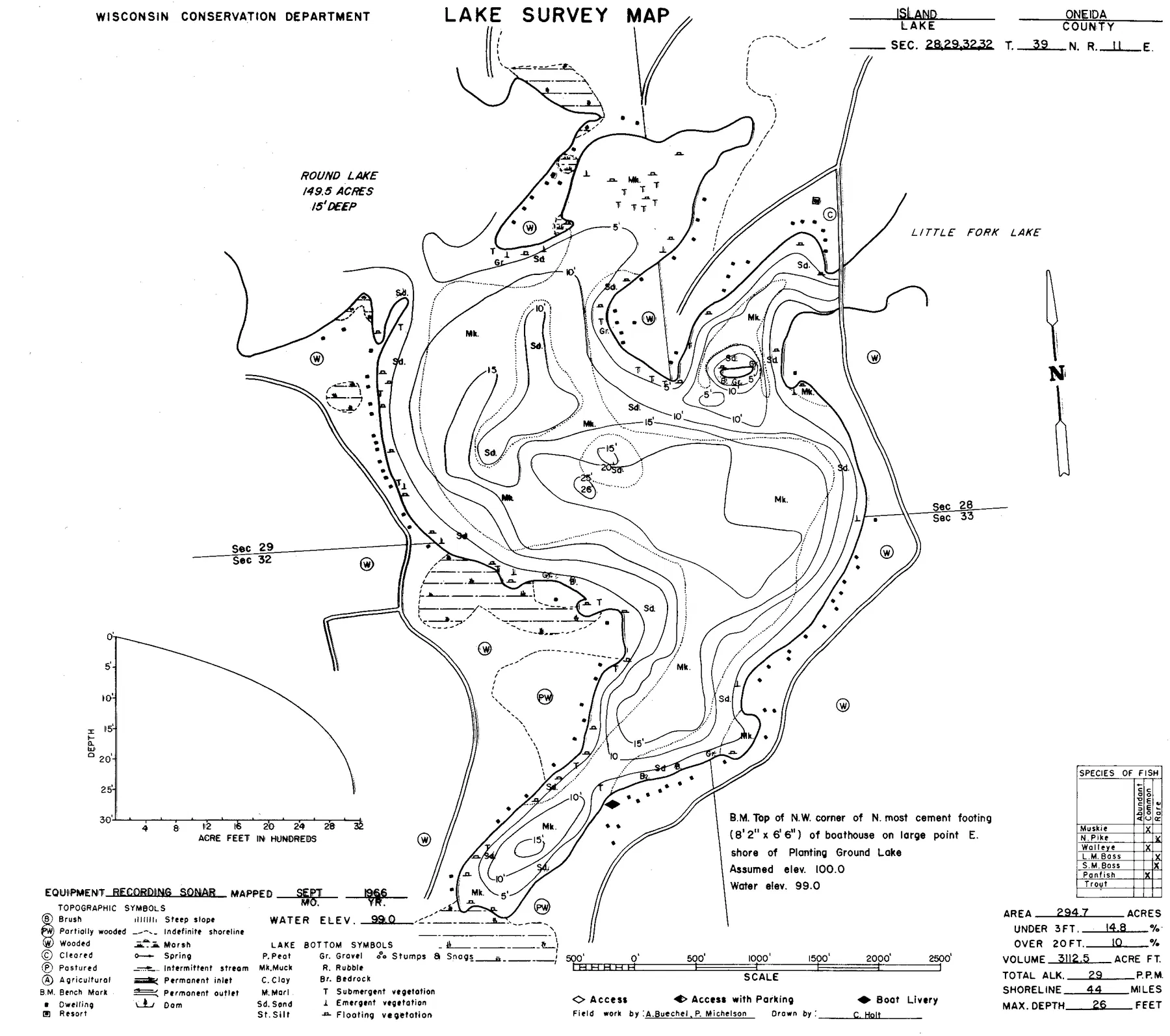 Island Lake historical Wisconsin DNR depth map sheet 1