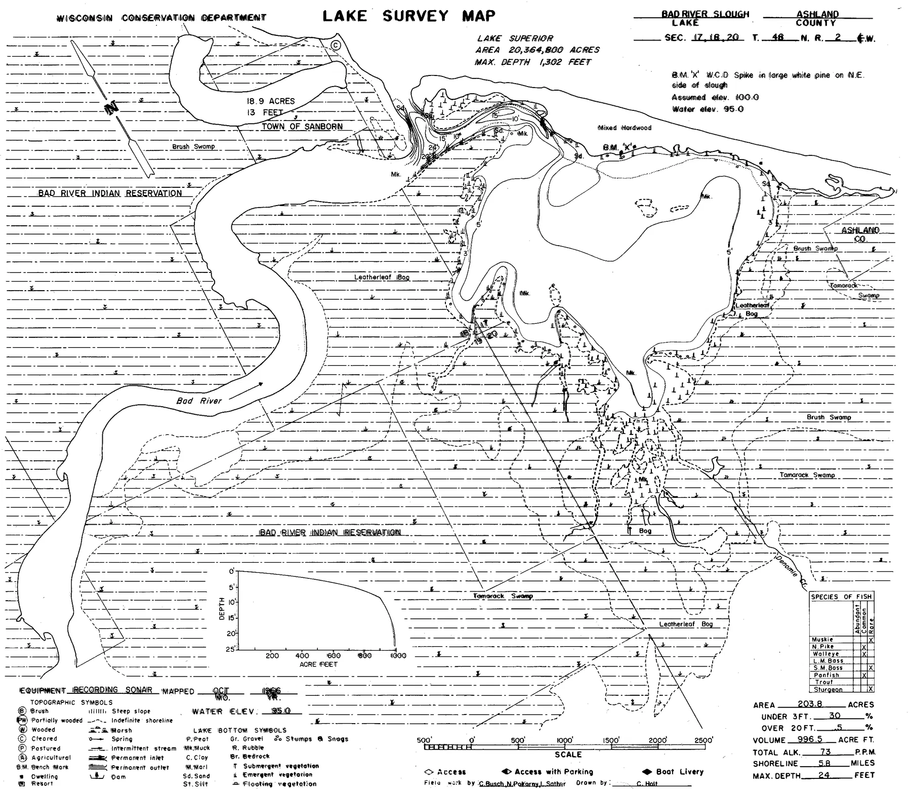 Bad River Slough historical Wisconsin DNR depth map sheet 1