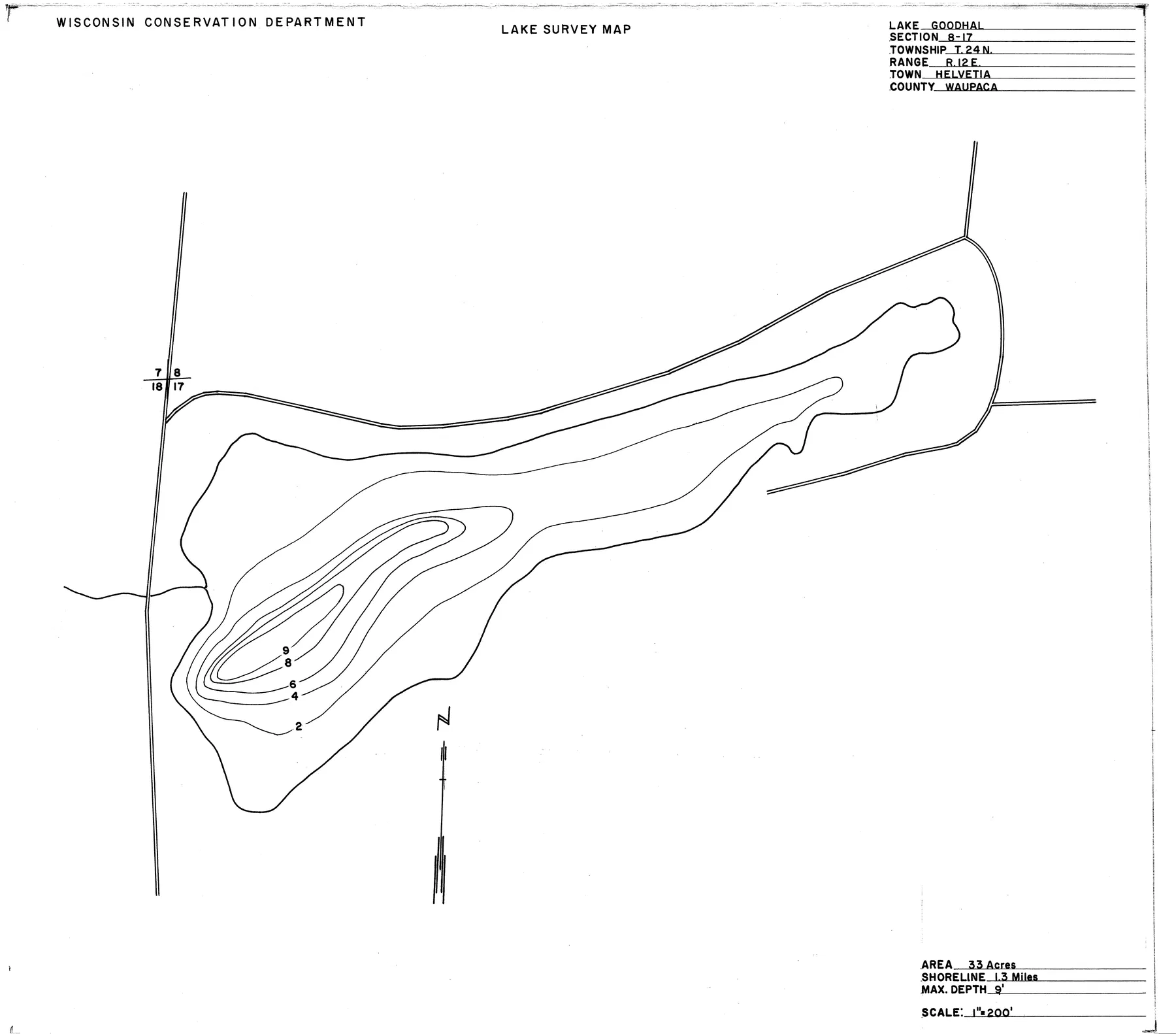 Goodhal Lake historical Wisconsin DNR depth map sheet 1