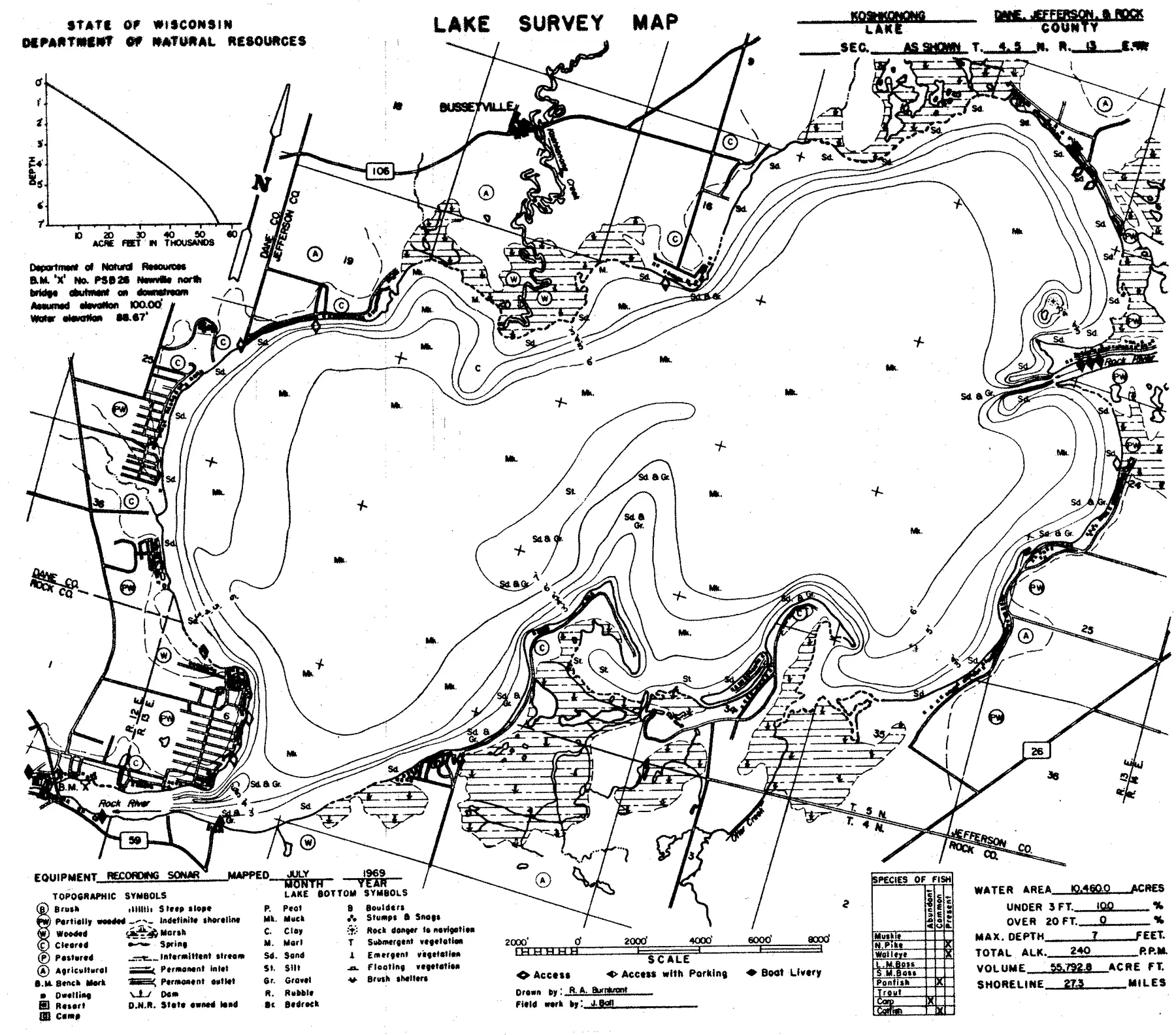 Lake Koshkonong historical Wisconsin DNR depth map sheet 1