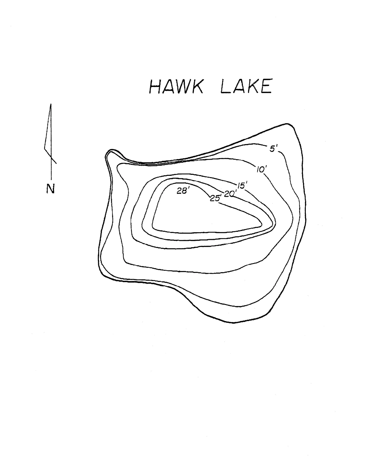 Hawk Lake historical Wisconsin DNR depth map sheet 1