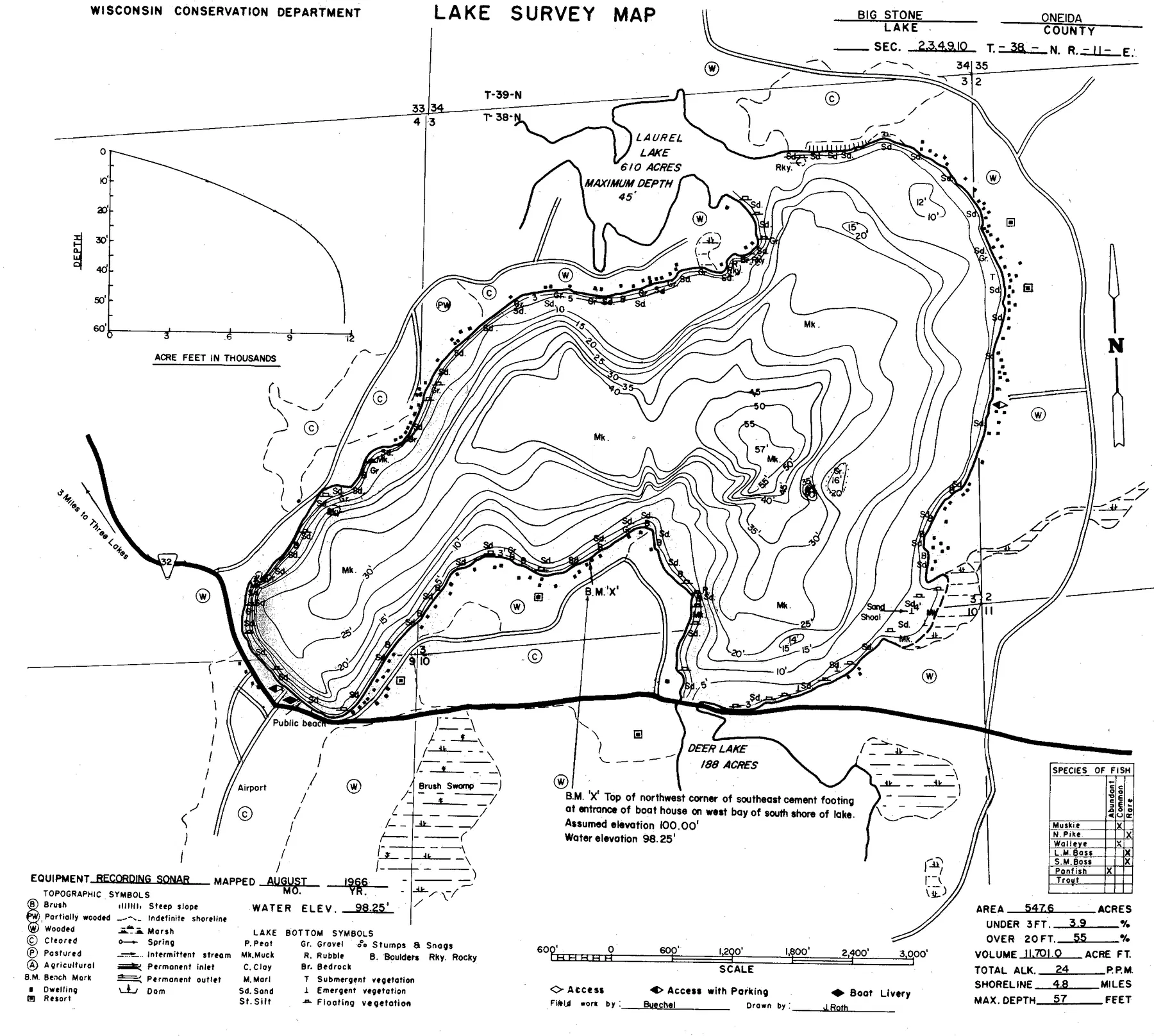 Big Stone Lake historical Wisconsin DNR depth map sheet 1