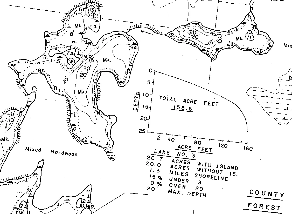 Spider Lake historical Wisconsin DNR depth map sheet 1