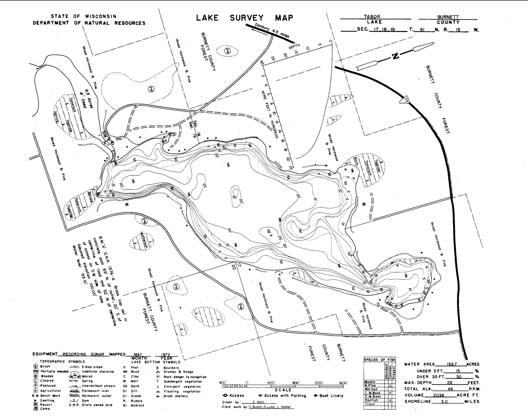 Tabor Lake historical Wisconsin DNR depth map sheet 1