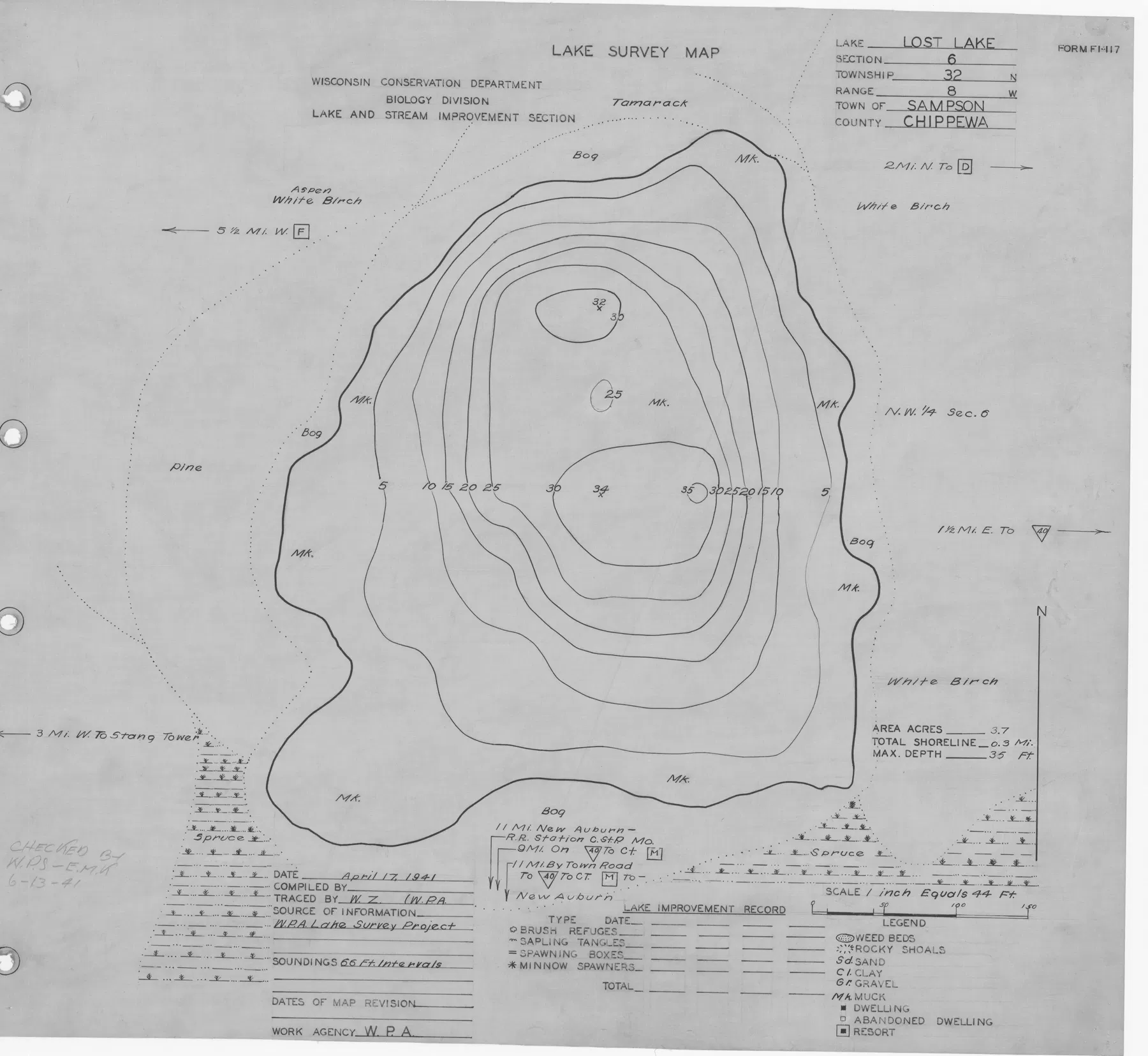 Lost Lake historical Wisconsin DNR depth map sheet 1